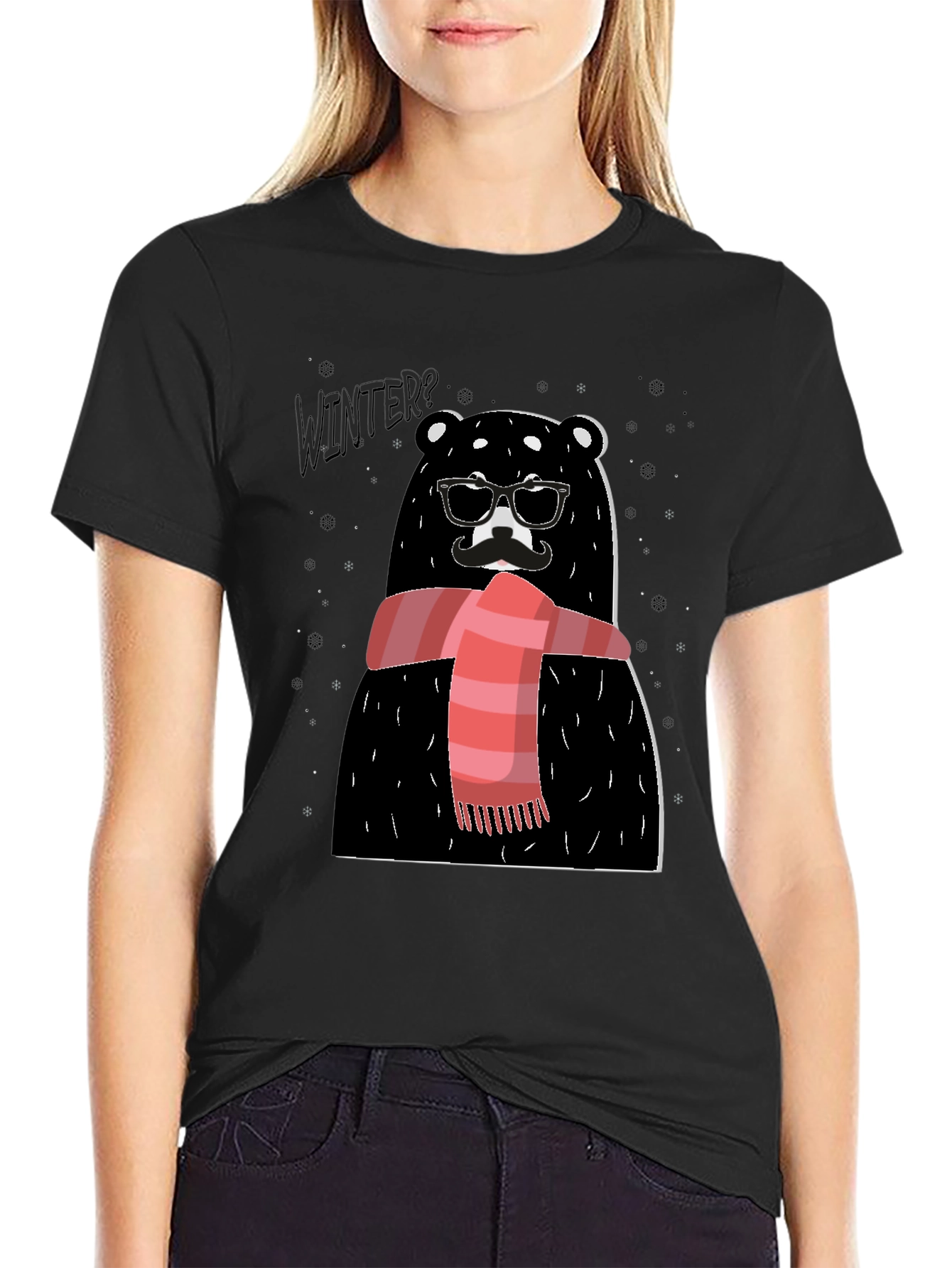 Black Winter Bear Graphic Tee - Stylish Holiday Design view 2