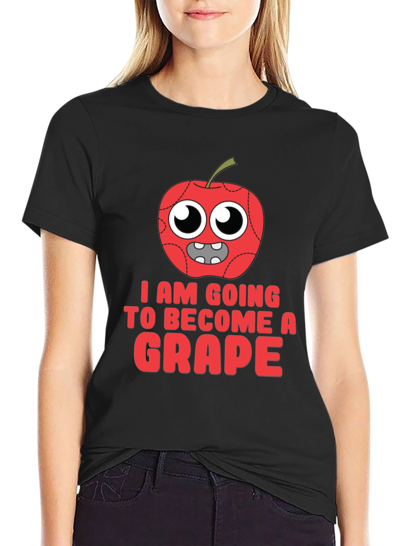 Black Funny Apple Becoming Grape Graphic T-Shirt view 2