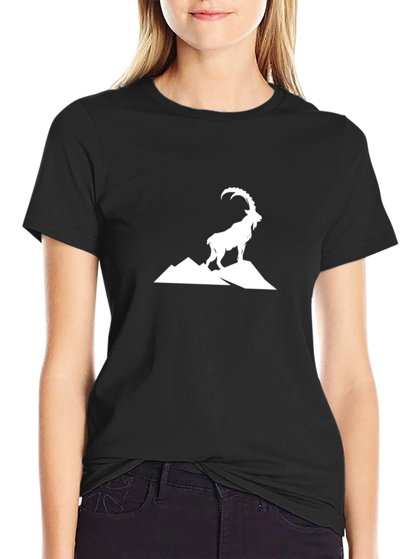 Black Mountain Goat Graphic Tee - Black Cotton T-Shirt view 2