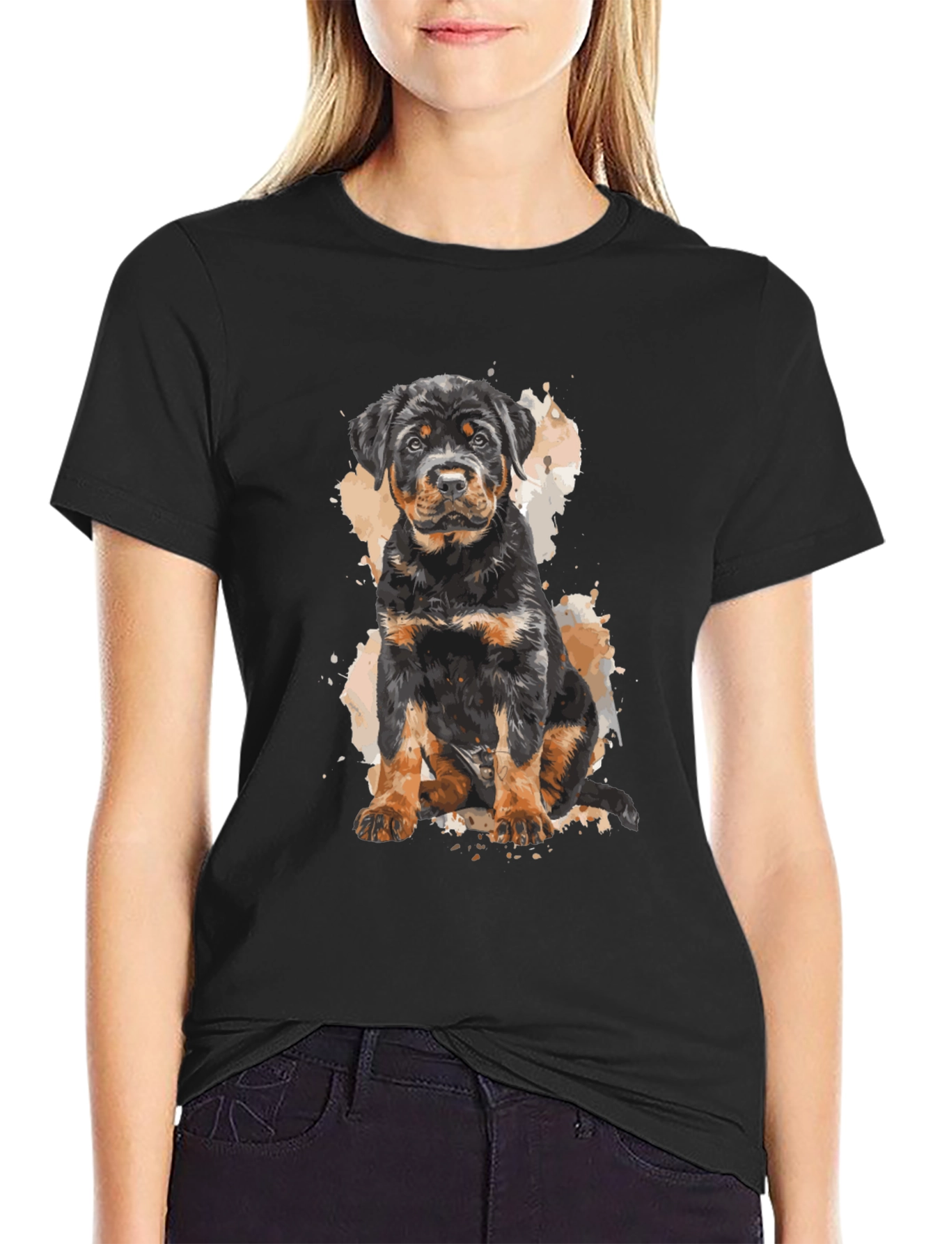 Black Rottweiler Puppy Graphic T-Shirt - Cute Dog Tee view 2