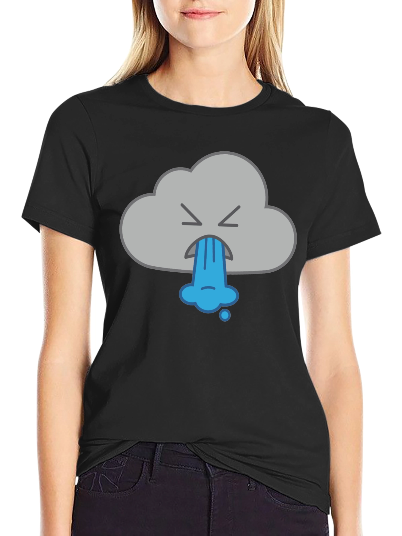 Black Funny Vomiting Cloud Graphic Tee - Black view 2