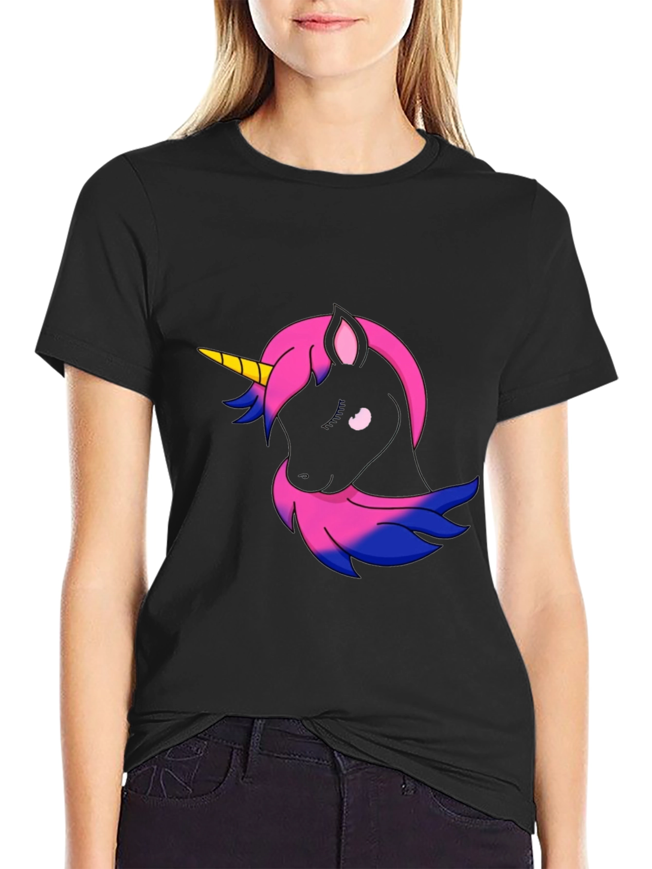 Black Bisexual Pride Unicorn Graphic Tee - Black view 2