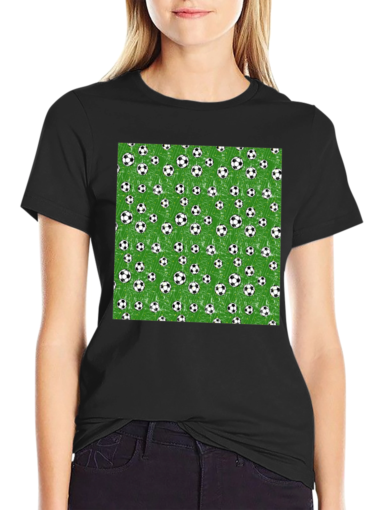 Black Soccer Ball Print Tee - Stylish & Sporty Casual Wear view 2