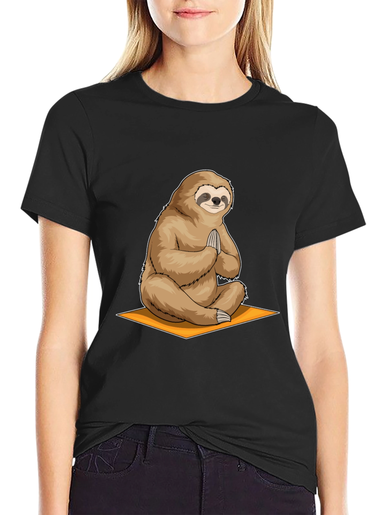 Black Meditating Sloth Graphic Tee - Relaxation Shirt view 2