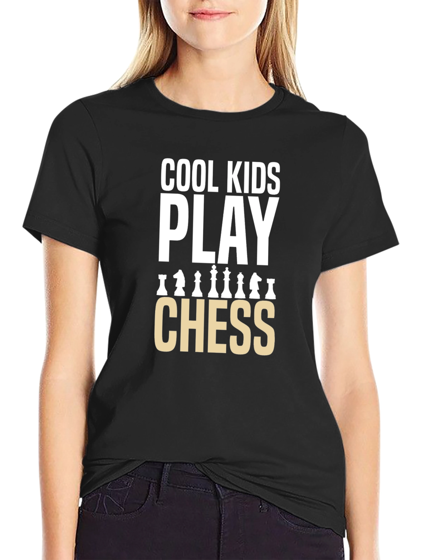 Black Cool Kids Play Chess Graphic T-Shirt view 2