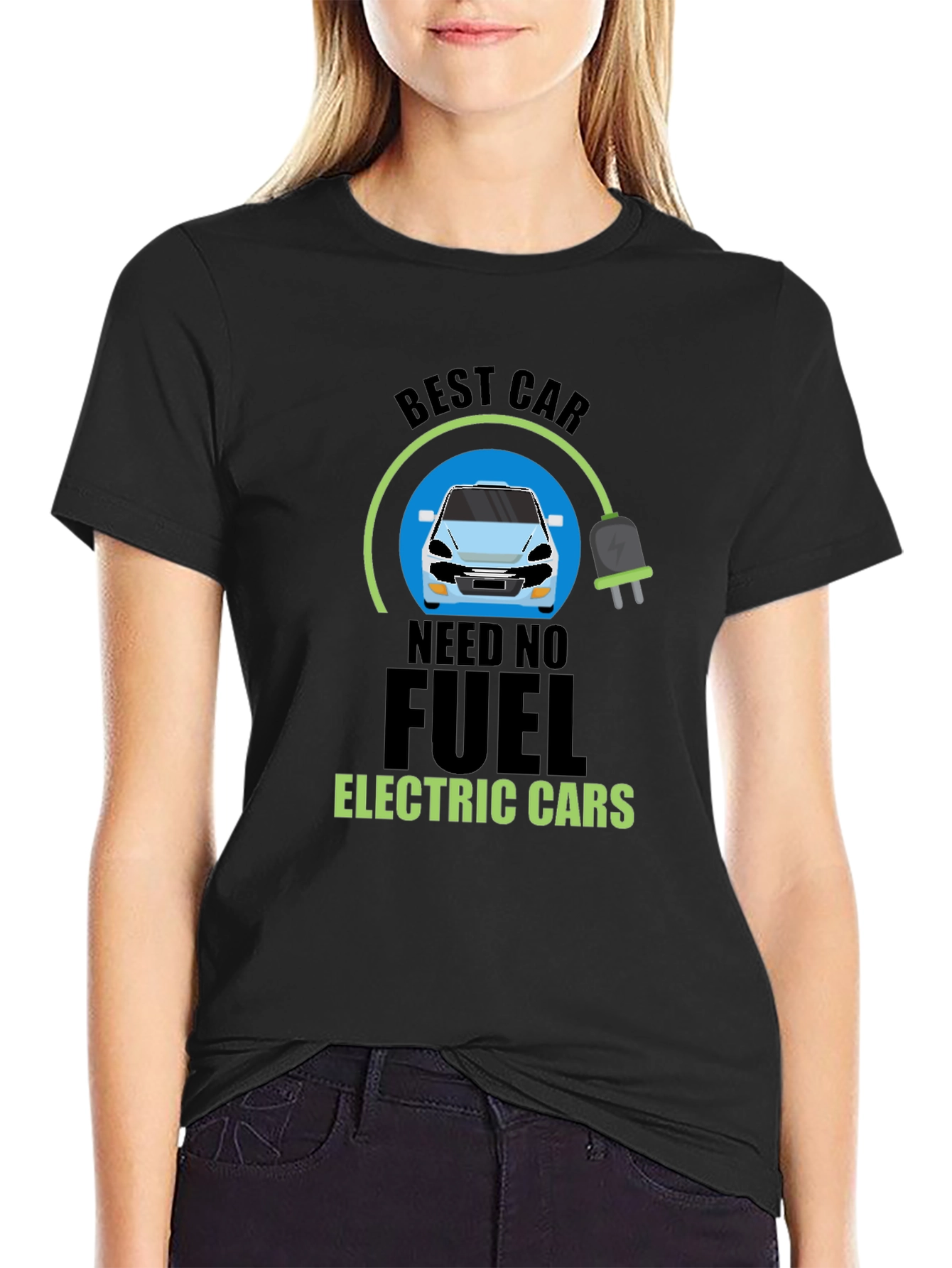 Black Electric Car T-Shirt - Need No Fuel Tee view 2