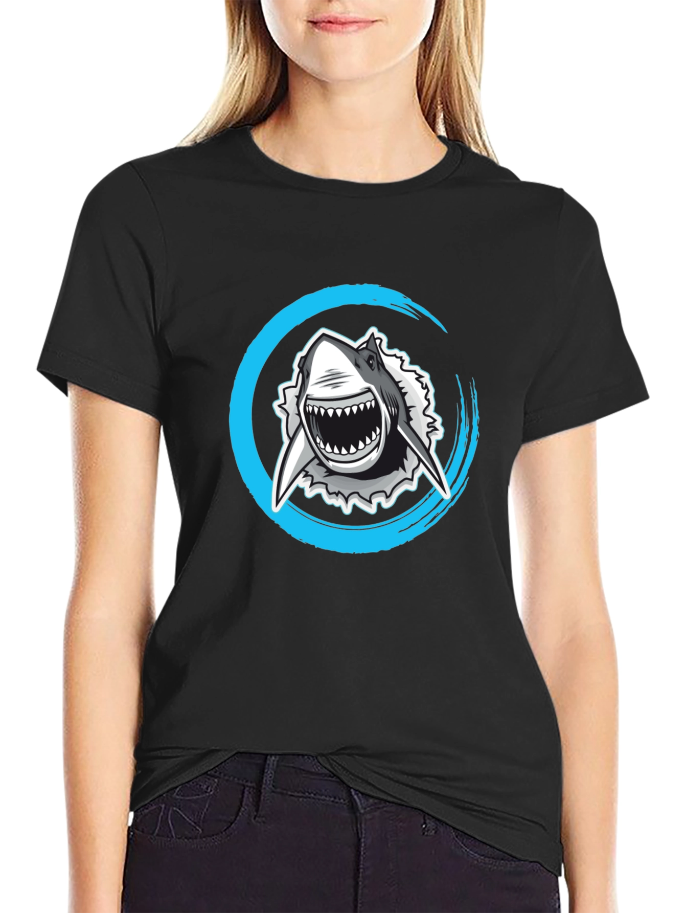 Black Shark Graphic Tee -  Circular Burst Design view 2