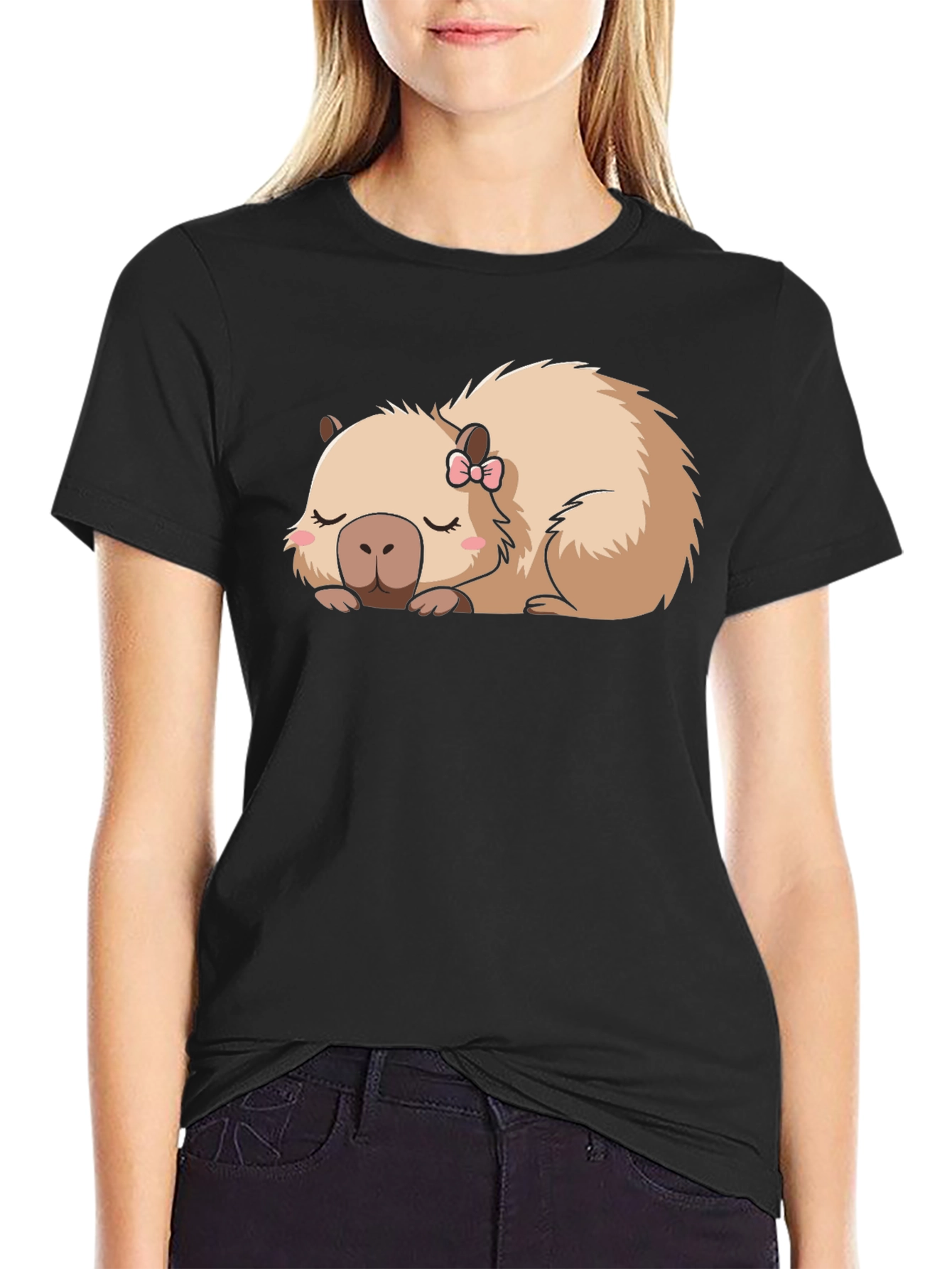 Black Capybara Bow T-Shirt view 2
