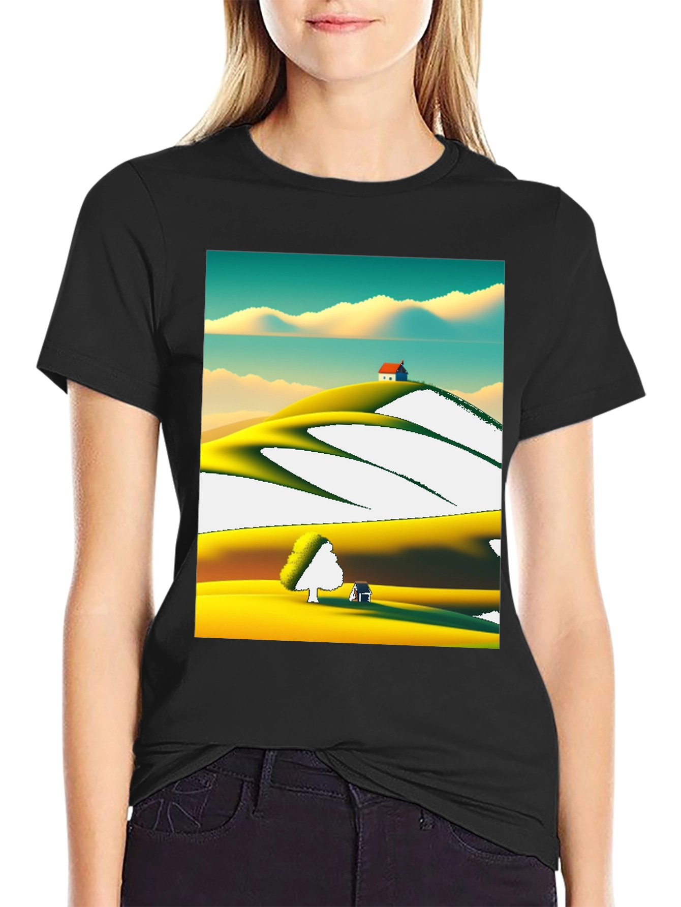 Black Vivid Landscape Graphic Tee - Soft Cotton Blend view 2