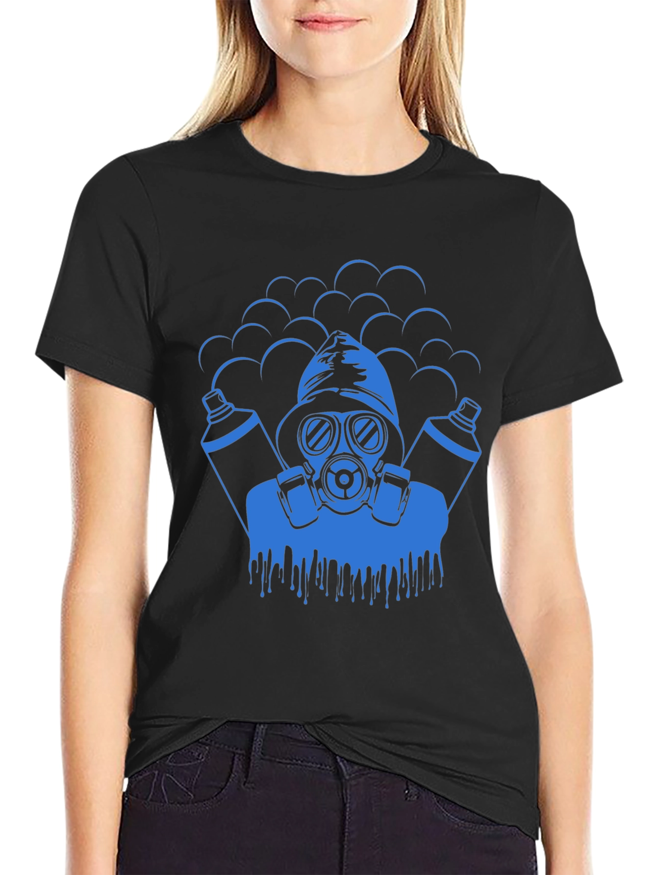 Black Cool Graphic Tee - Gas Mask Graffiti Artist view 2