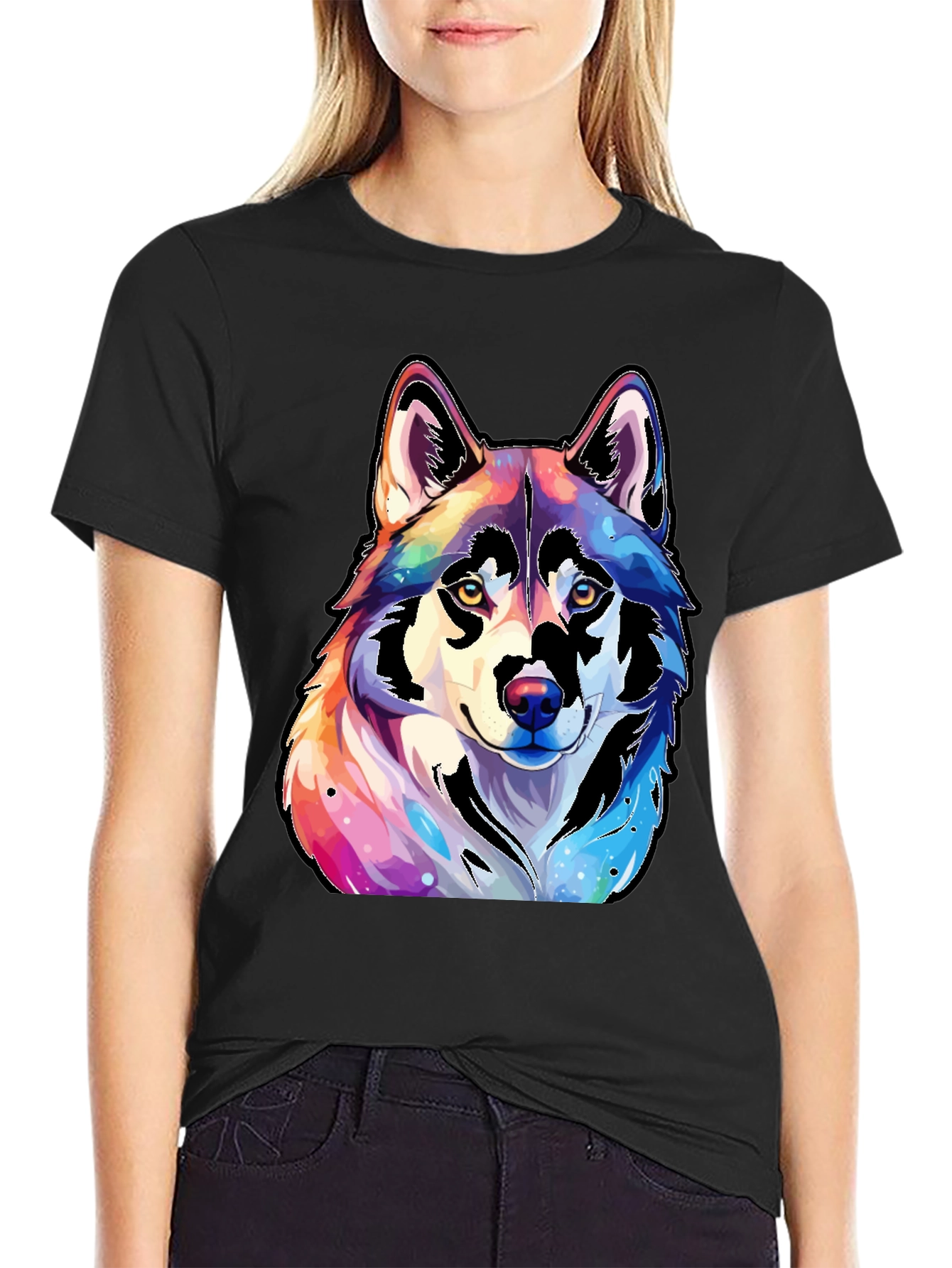 Black Rainbow Wolf Graphic Tee - Unisex view 2