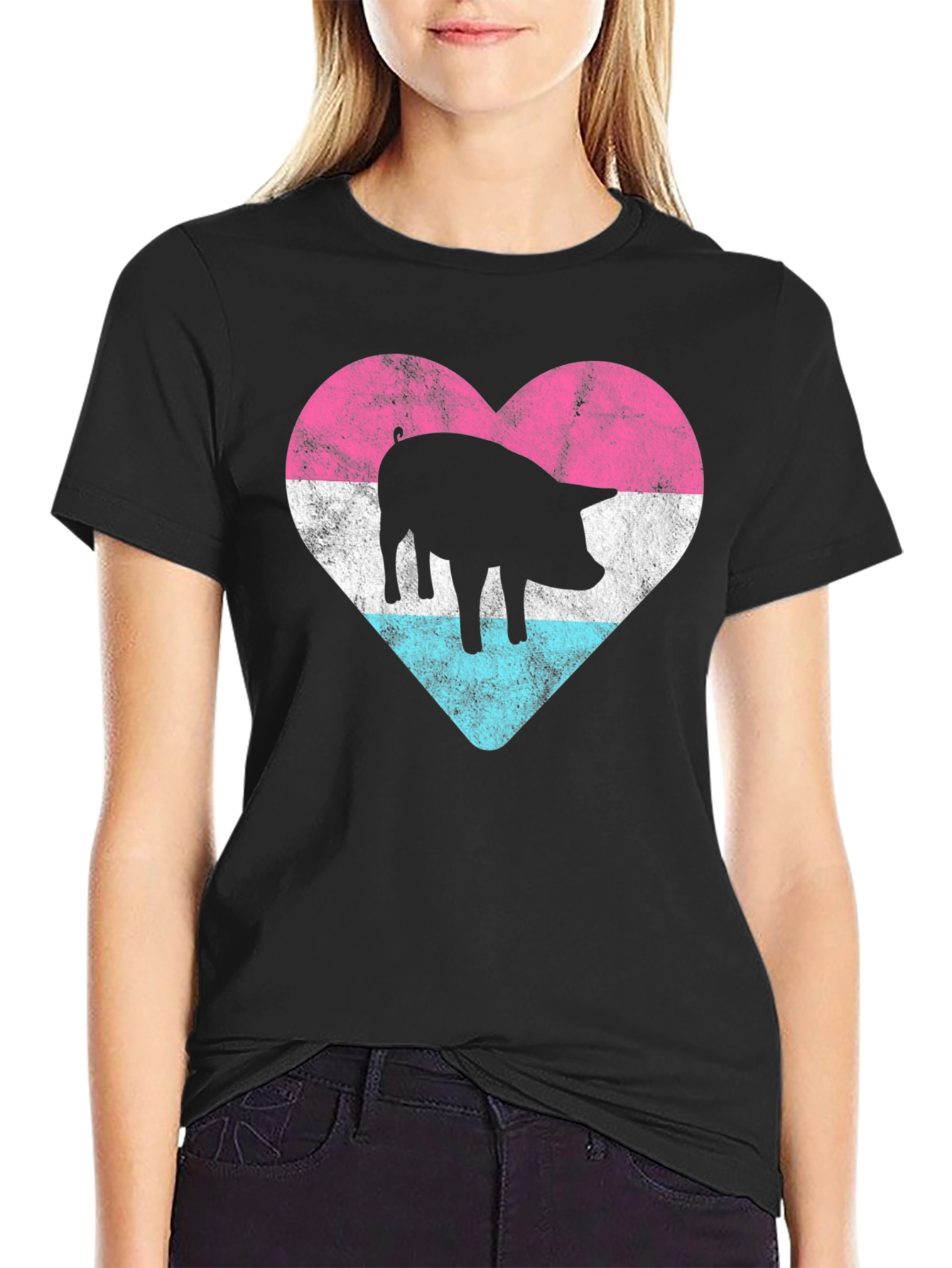 Black Pig Heart Pride T-Shirt - Black view 2