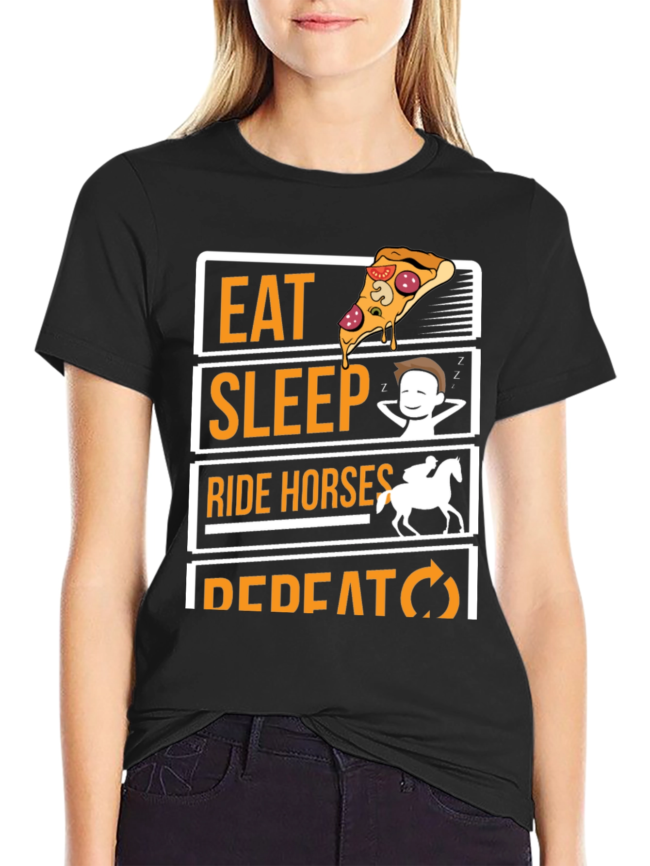 Black Eat Sleep Ride Horses Repeat Graphic Tee view 2