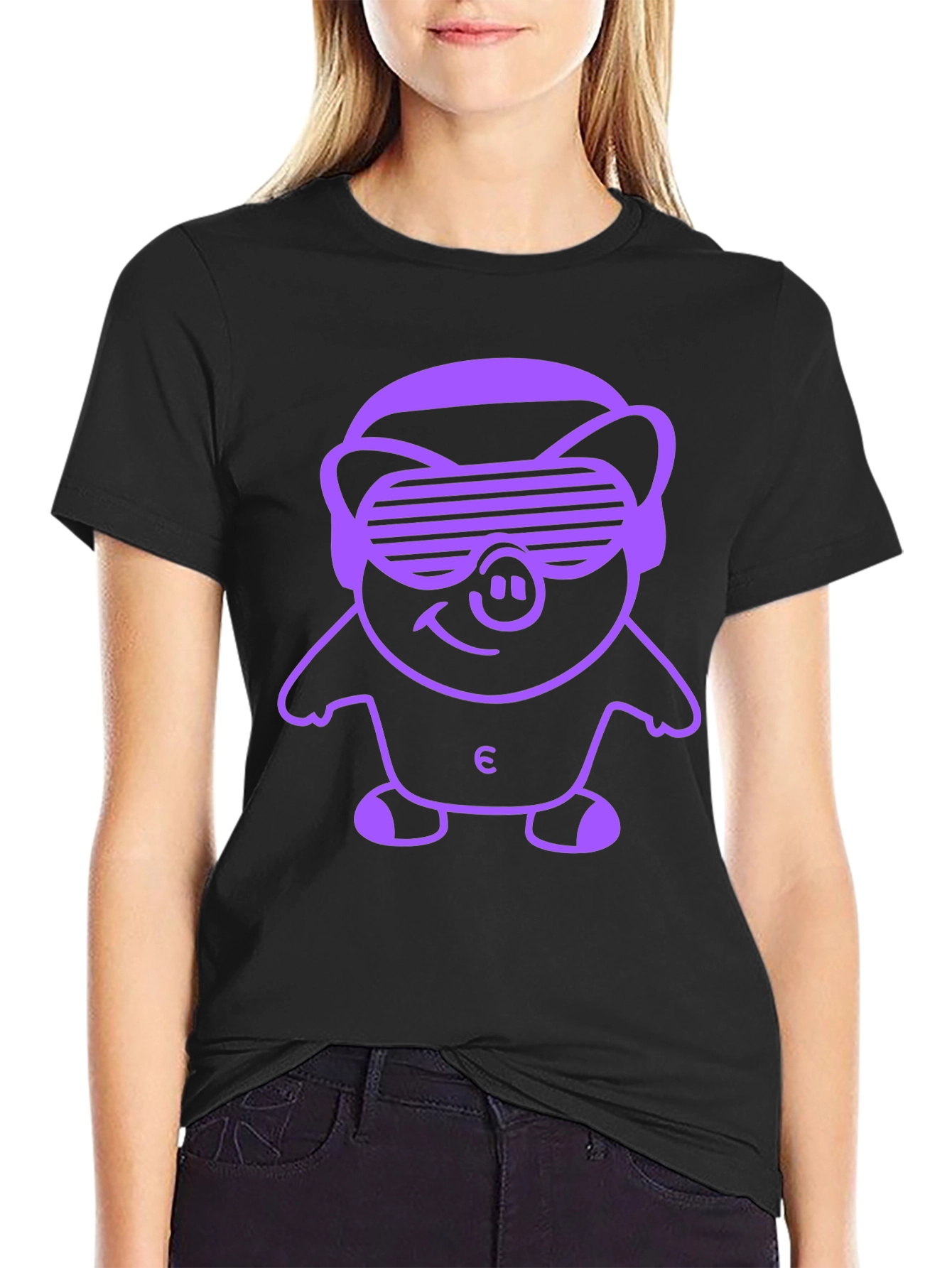 Black Black Tee with Pig Wearing Sunglasses Graphic view 2