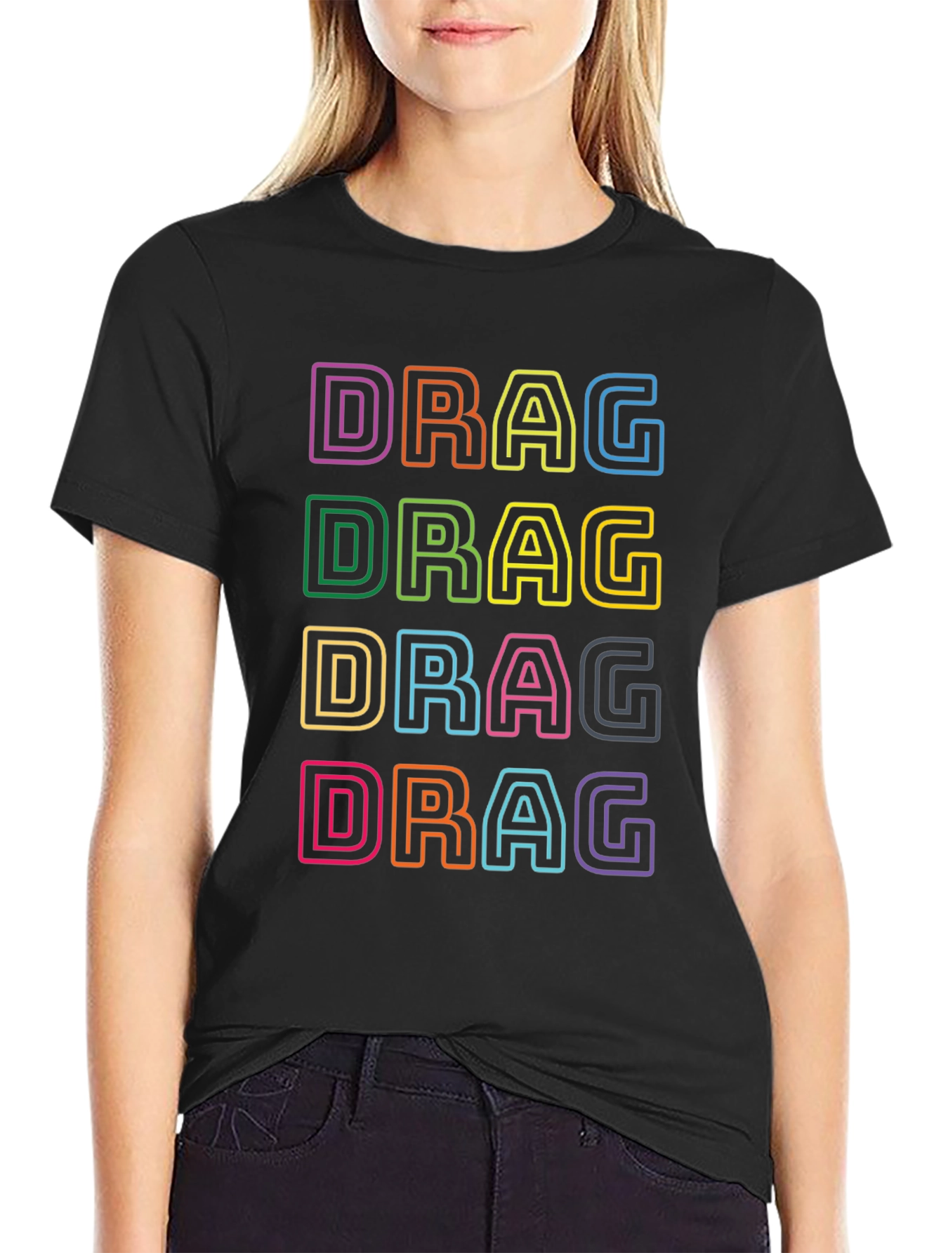 Black Retro Drag Graphic T-Shirt - Colorful Design view 2