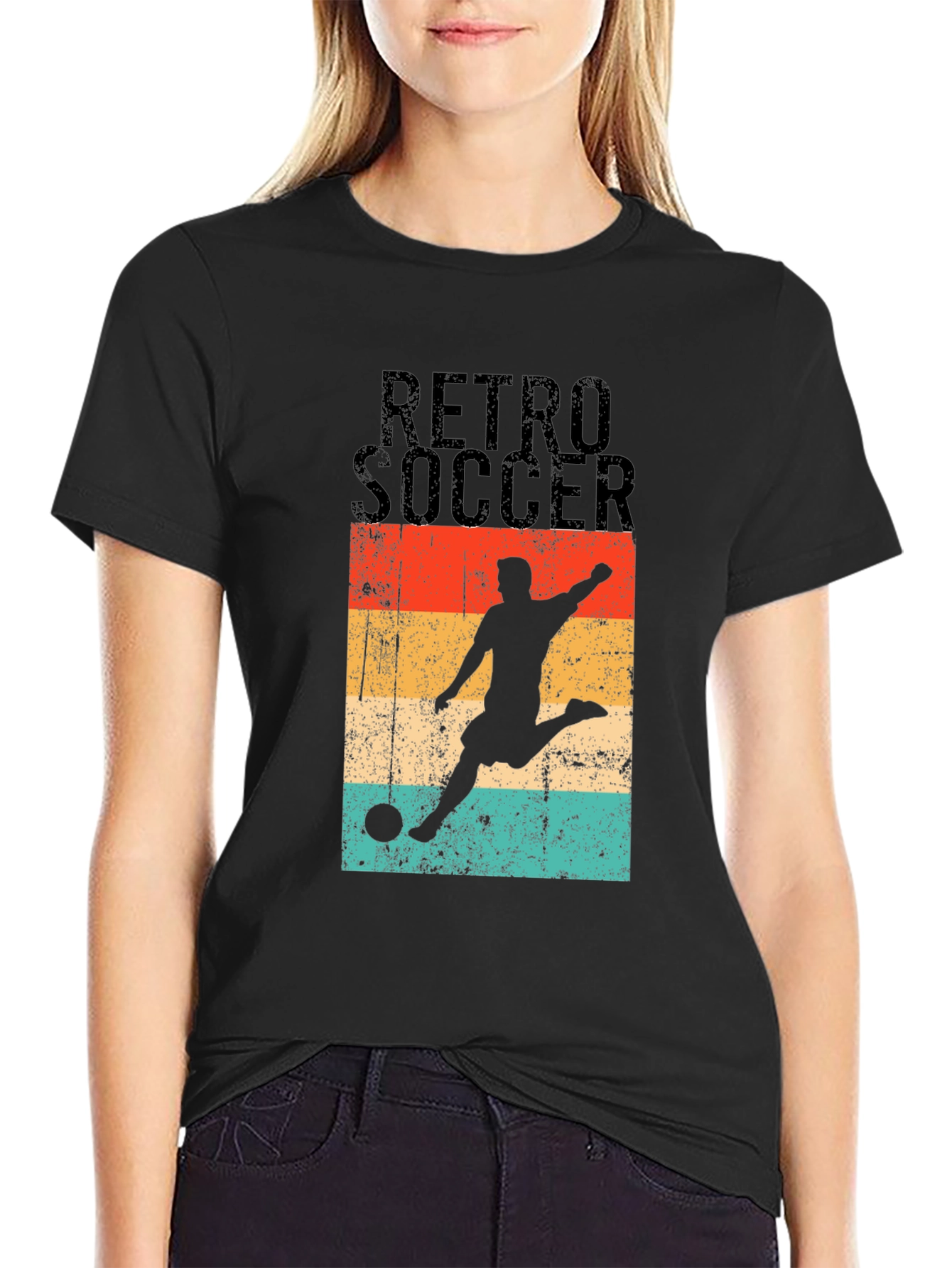 Black Retro Soccer Graphic T-Shirt - Stylish Casual Wear view 2