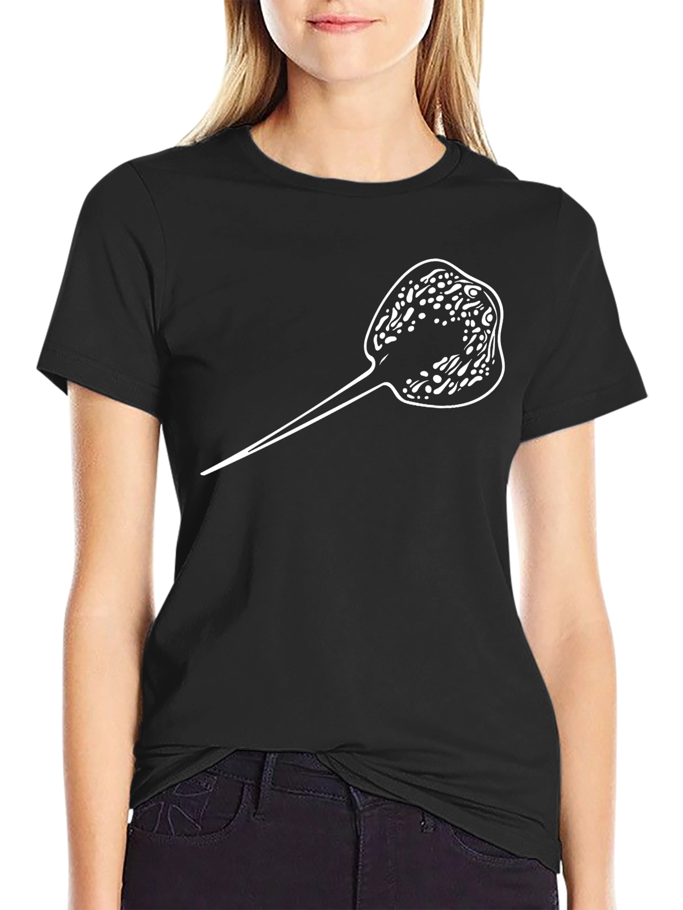 Black Stingray Graphic Tee - Black Cotton T-Shirt view 2