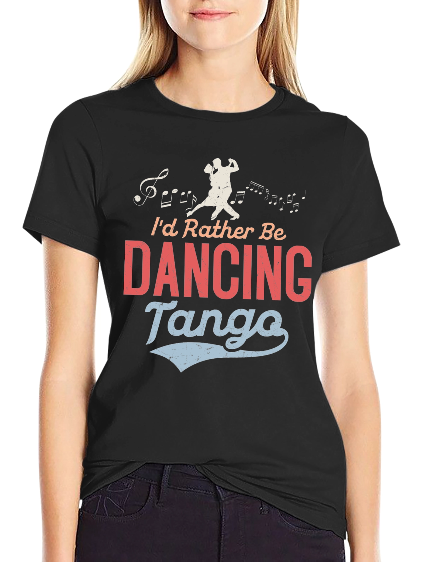 Black Dancing Tango Graphic Tee - Black Crew Neck view 2