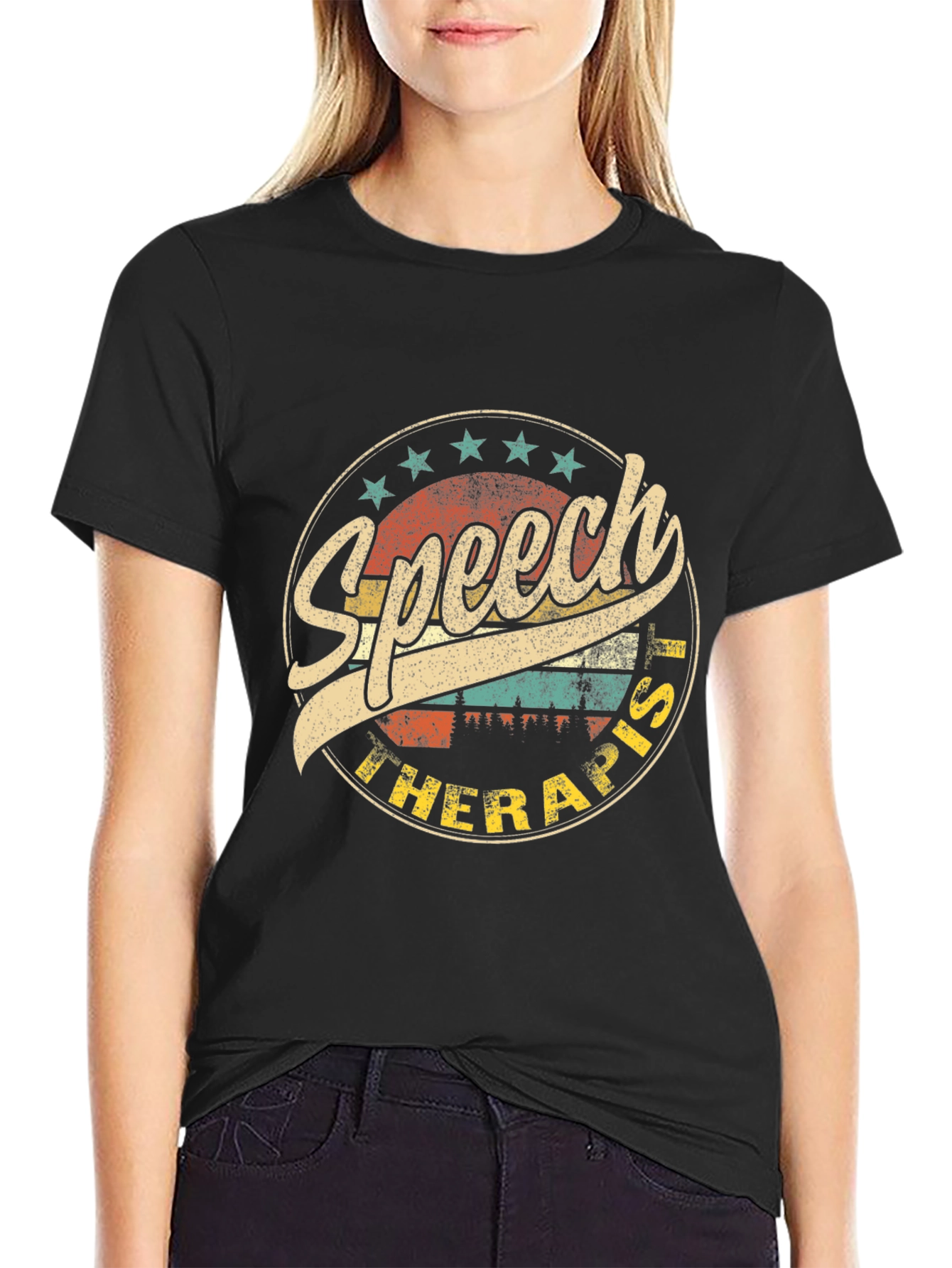 Black Speech Therapist Retro Style Graphic T-Shirt view 2