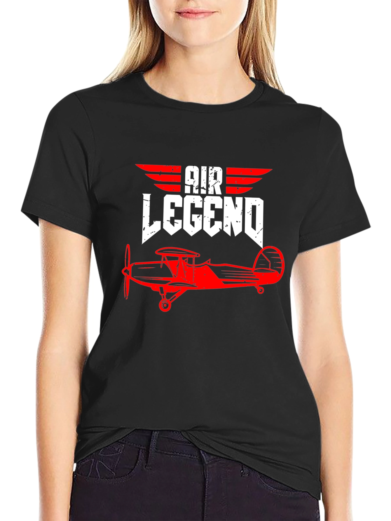 Black Air Legend Vintage Biplane Graphic Tee - Pilot Aviation Shirt view 2