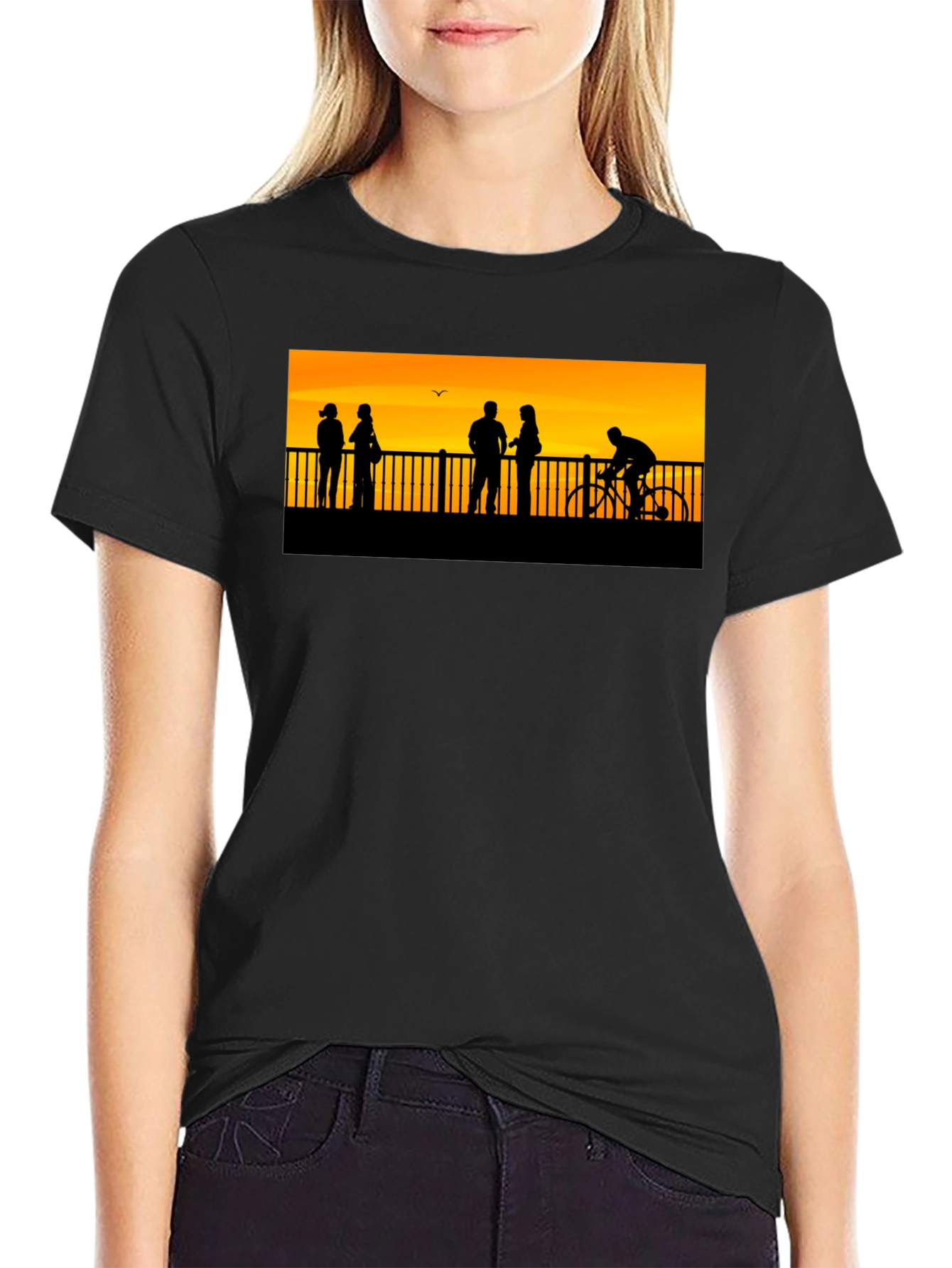 Black Sunset Silhouette Graphic T-Shirt view 2