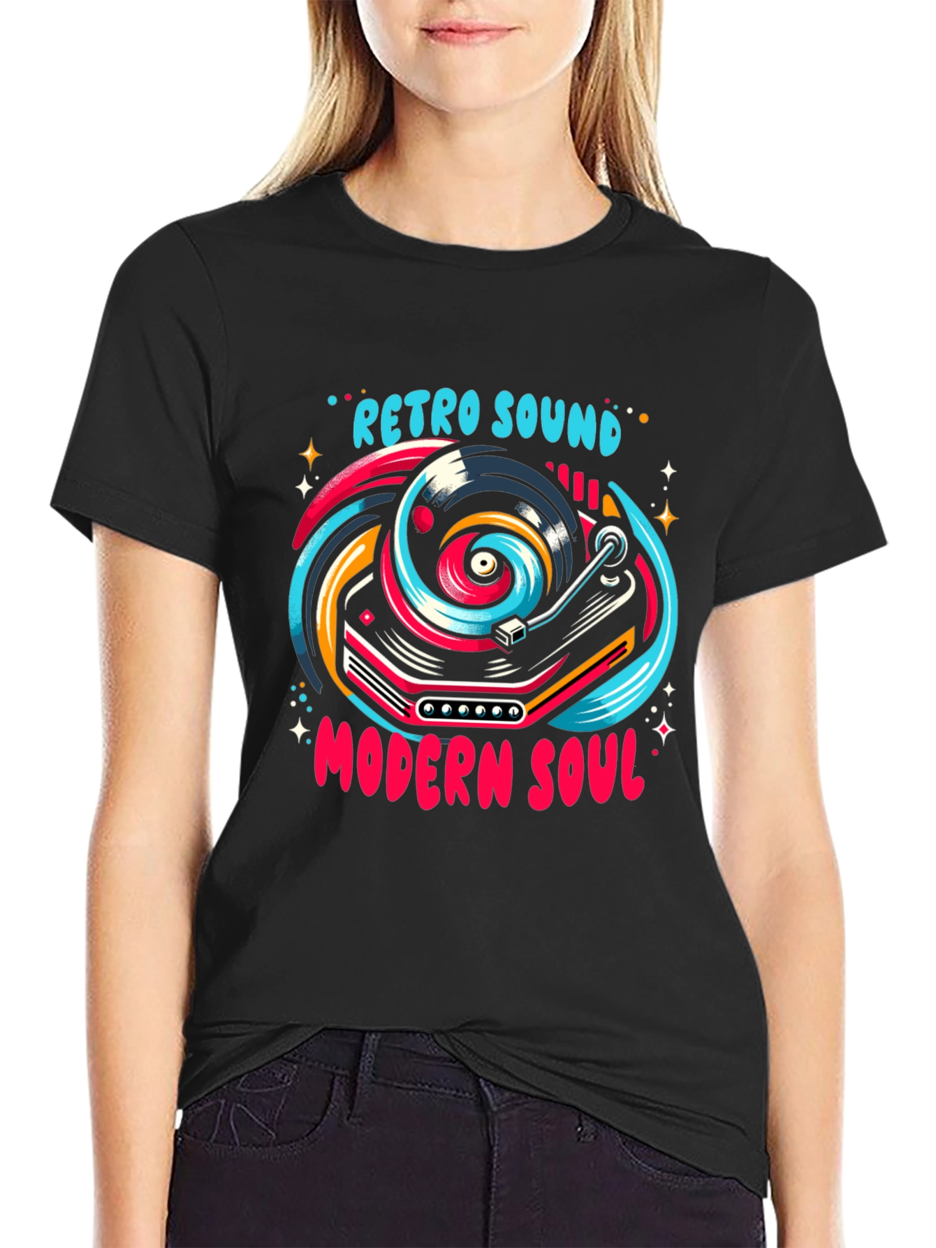 Black Retro Sound Modern Soul Graphic Tee - Black Cotton Blend view 2