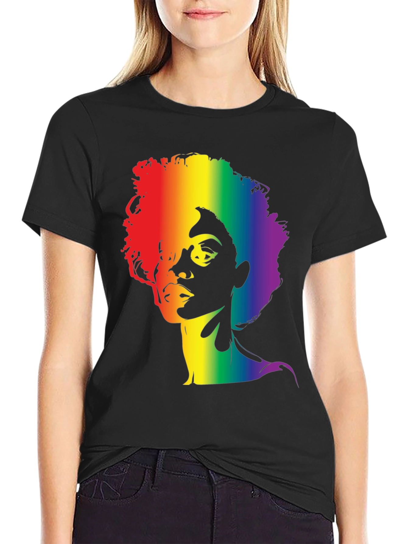 Black Rainbow Afro Graphic Tee - Stylish Black T-Shirt view 2