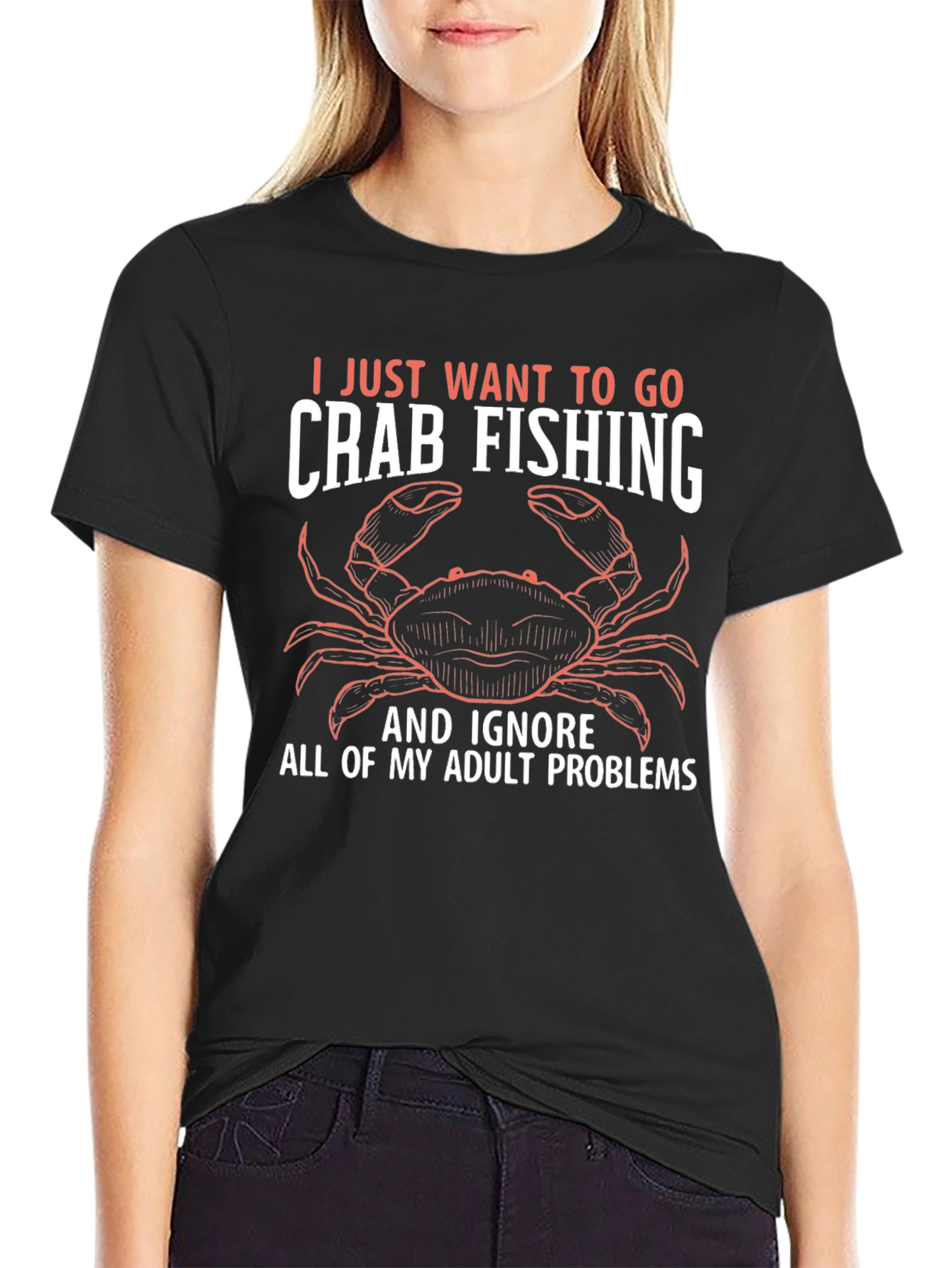 Black Crab Fishing T-Shirt - Ignore Adult Problems view 2