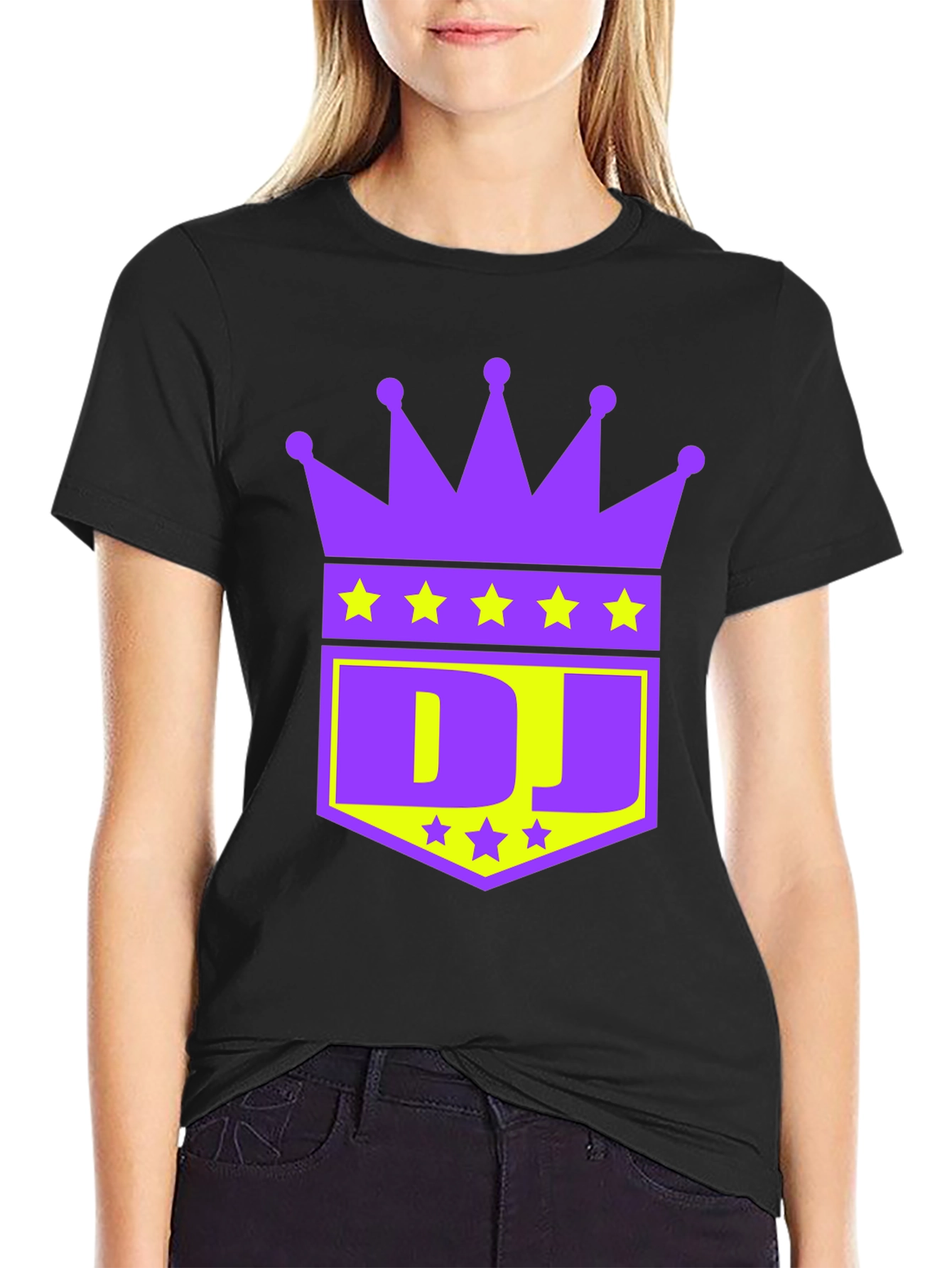 Black DJ Crown Graphic Tee - Purple and Gold view 2