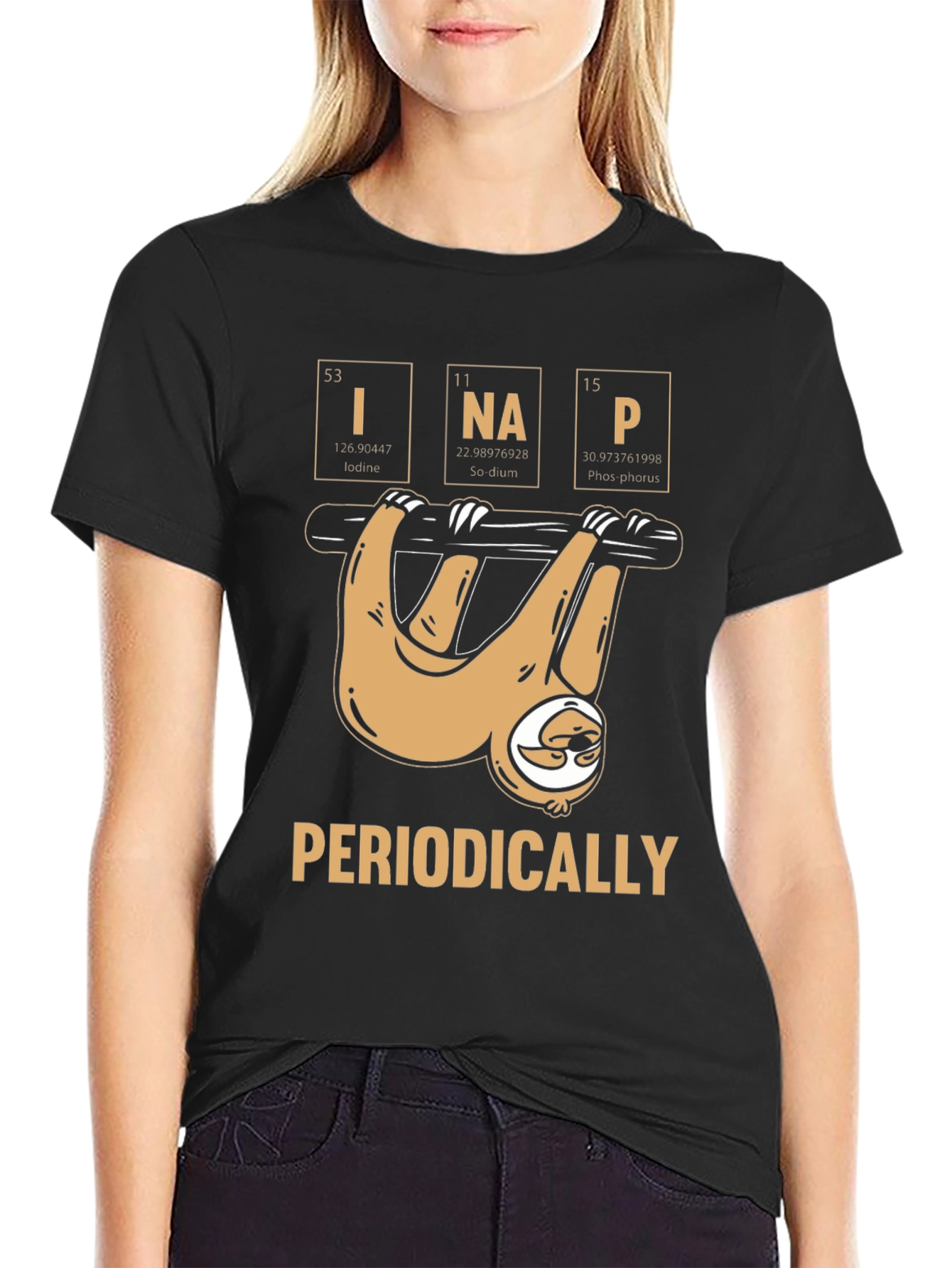 Black Periodically Sloth Funny T-Shirt view 2