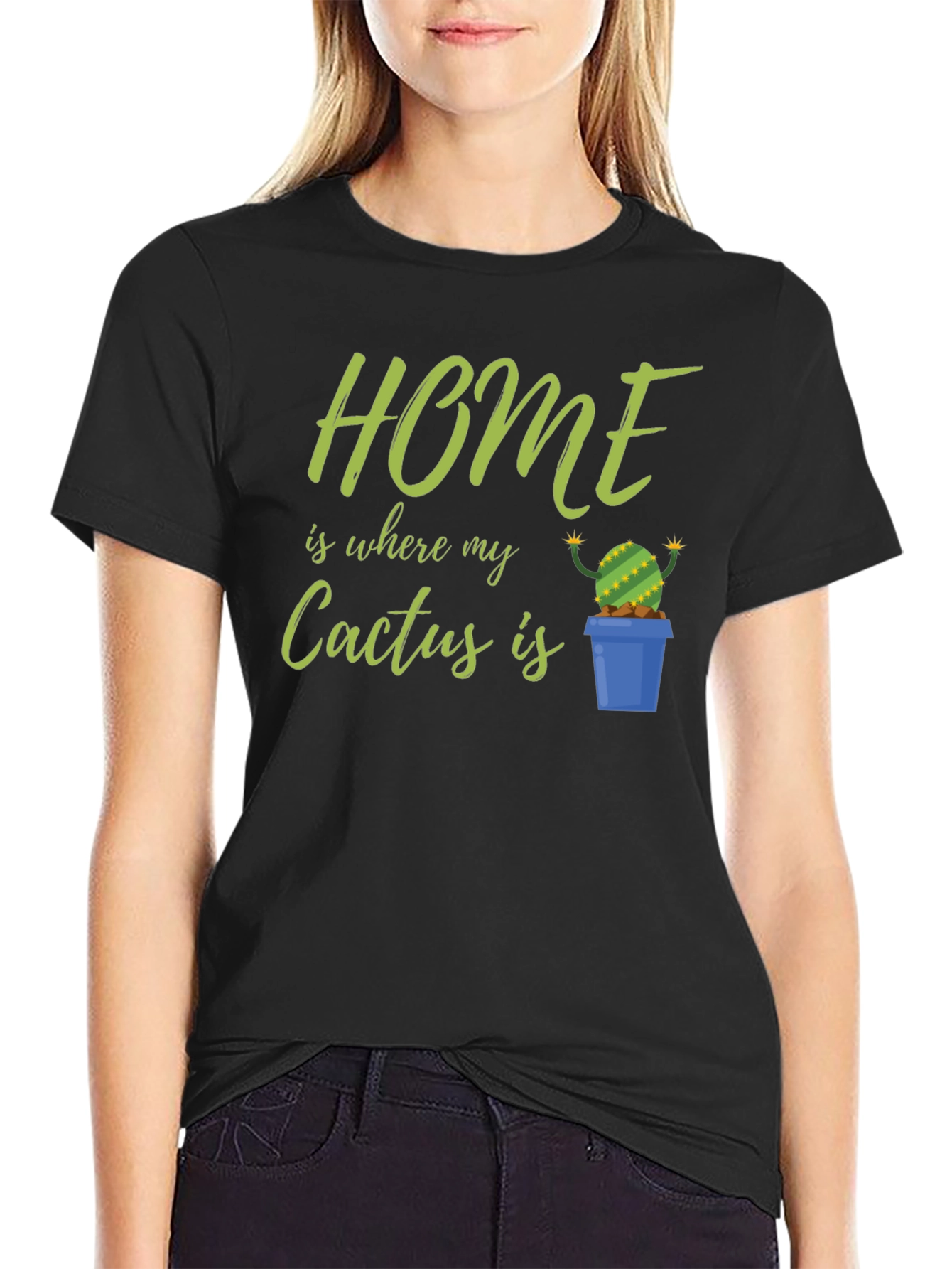 Black Home Is Where My Cactus Is T-Shirt view 2