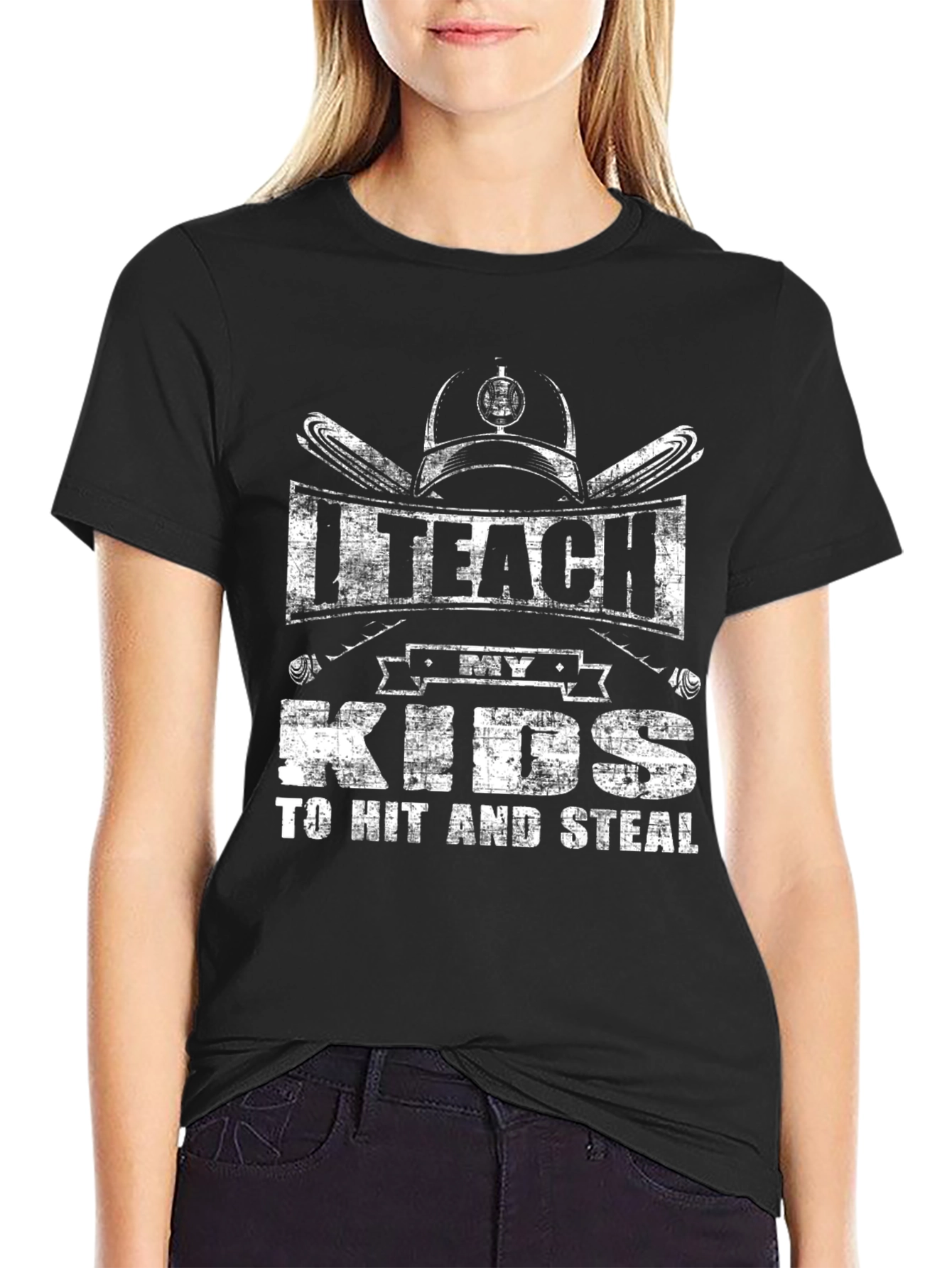 Black I Teach My Kids to Hit and Steal T-Shirt view 2