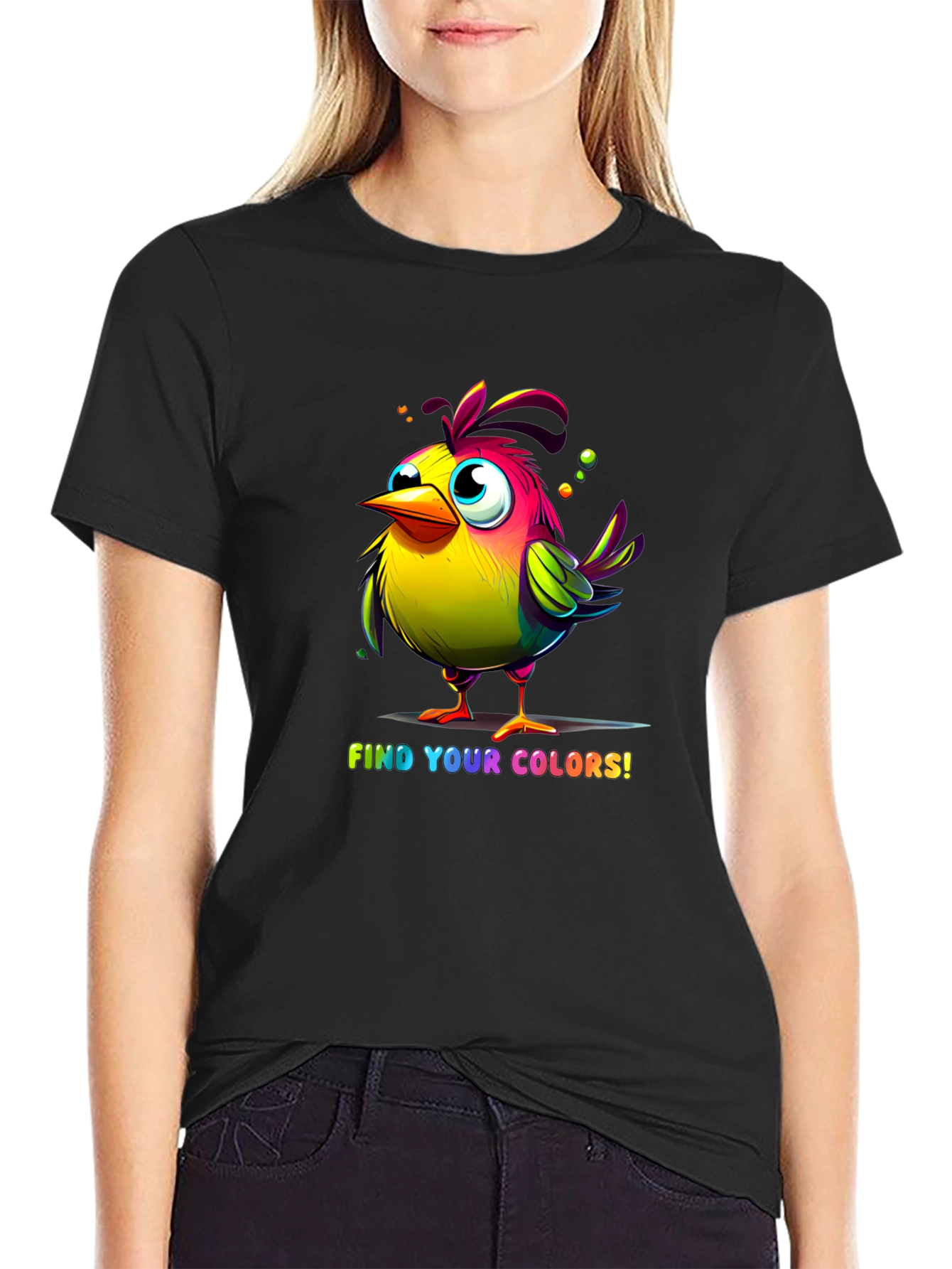 Black Colorful Bird T-Shirt - Find Your Colors! view 2