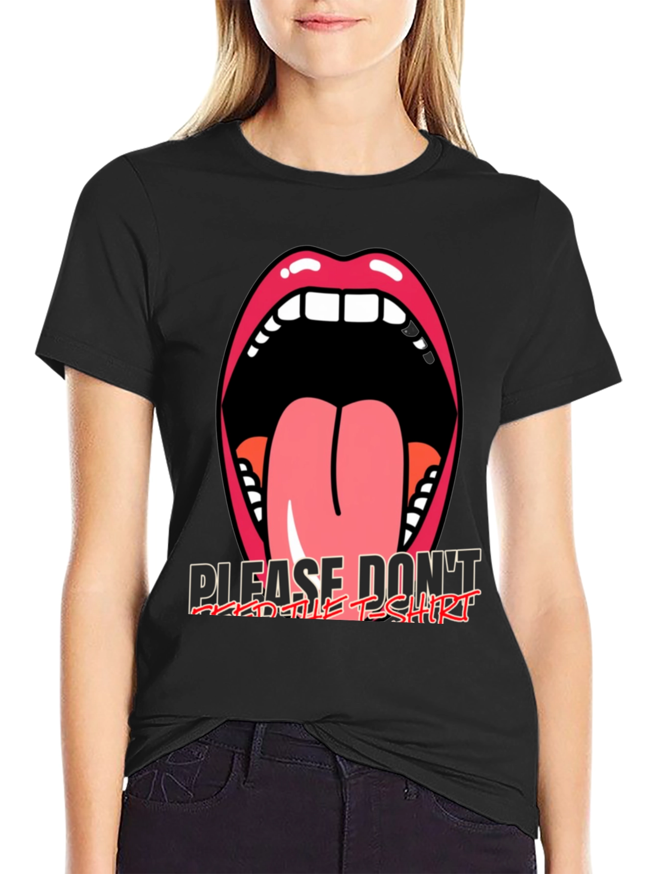 Black Graphic Tee: Open Mouth Tongue Out view 2