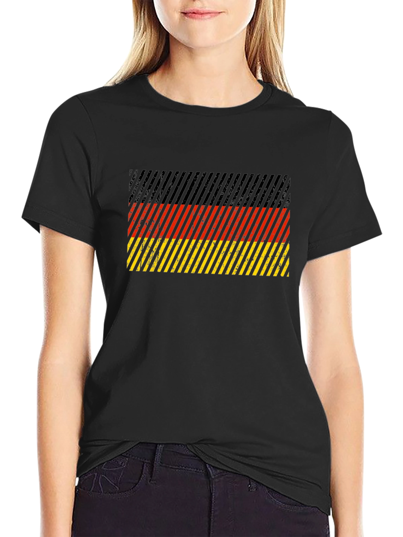 Black German Flag Striped Graphic T-Shirt view 2