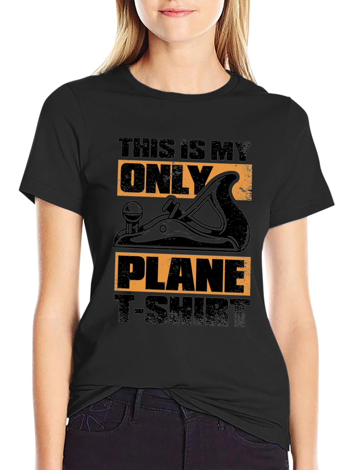 Black Funny Woodworking Plane T-Shirt view 2