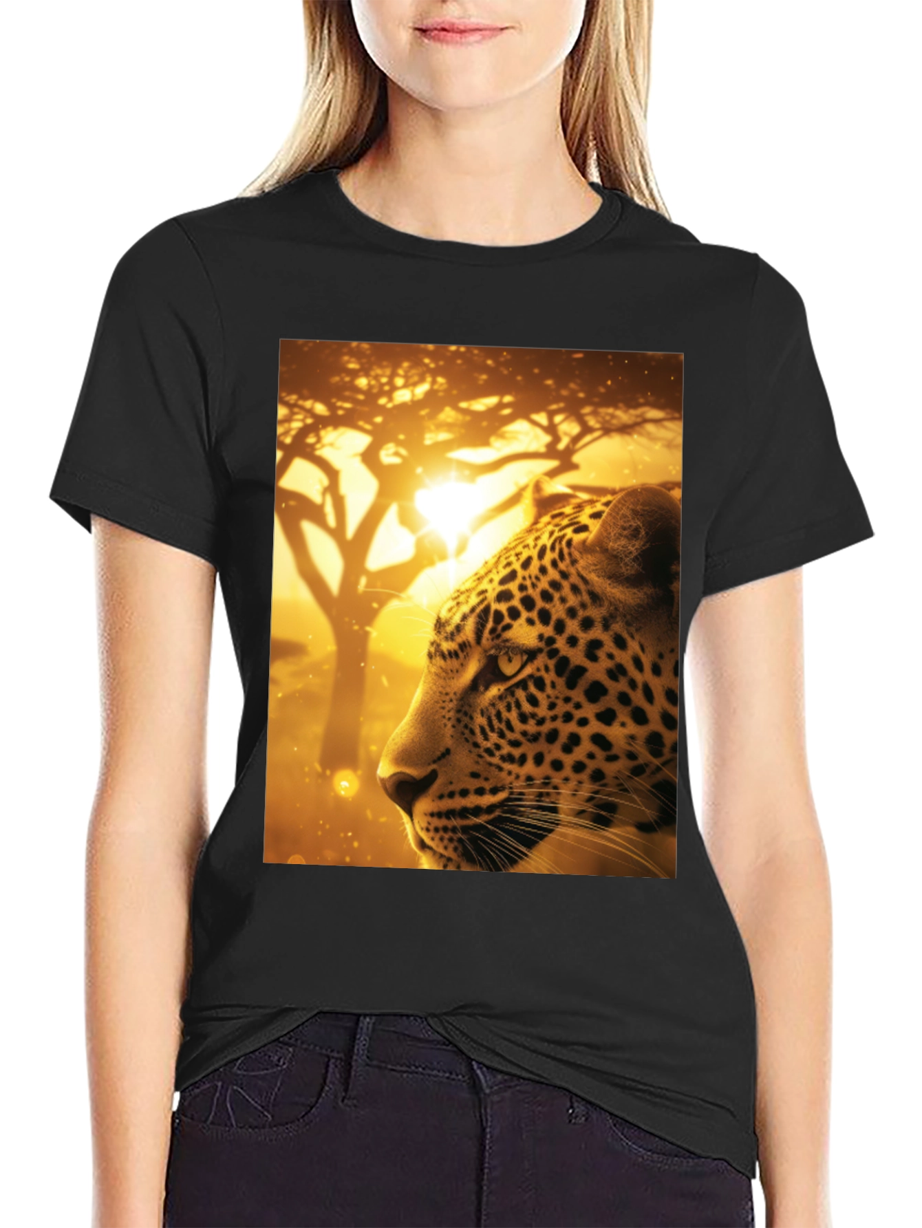 Black Leopard Graphic Print Black T-Shirt view 2