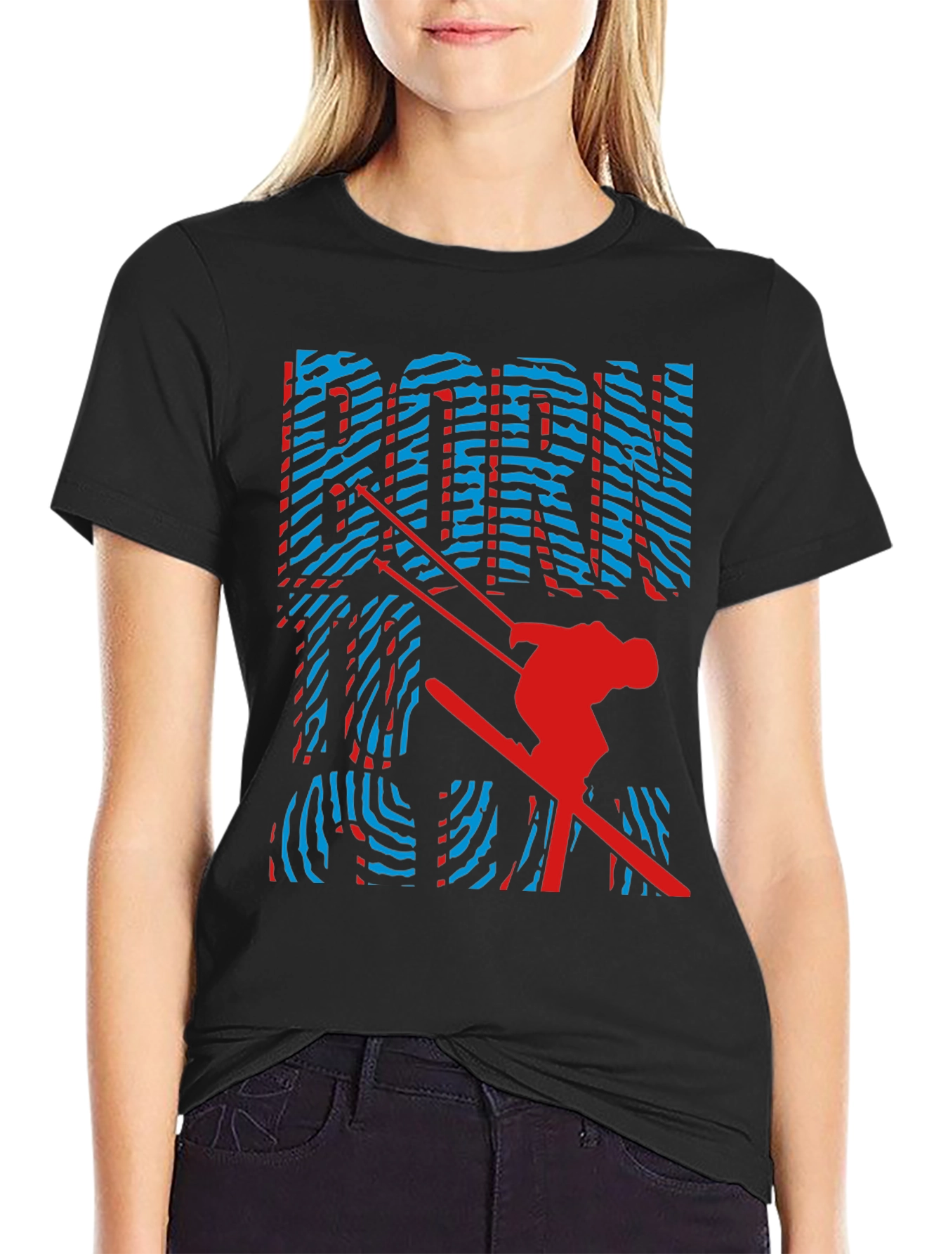 Black Born To Ski Graphic Tee - Unisex Black Cotton T-Shirt view 2