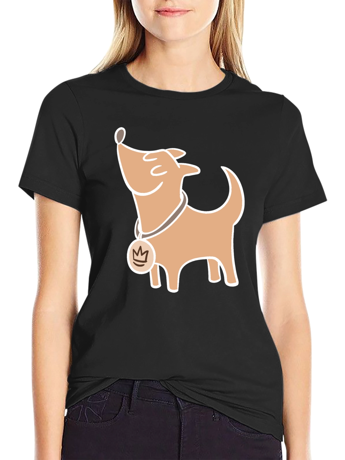 Black Cartoon Dog Graphic T-Shirt, Casual Style view 2