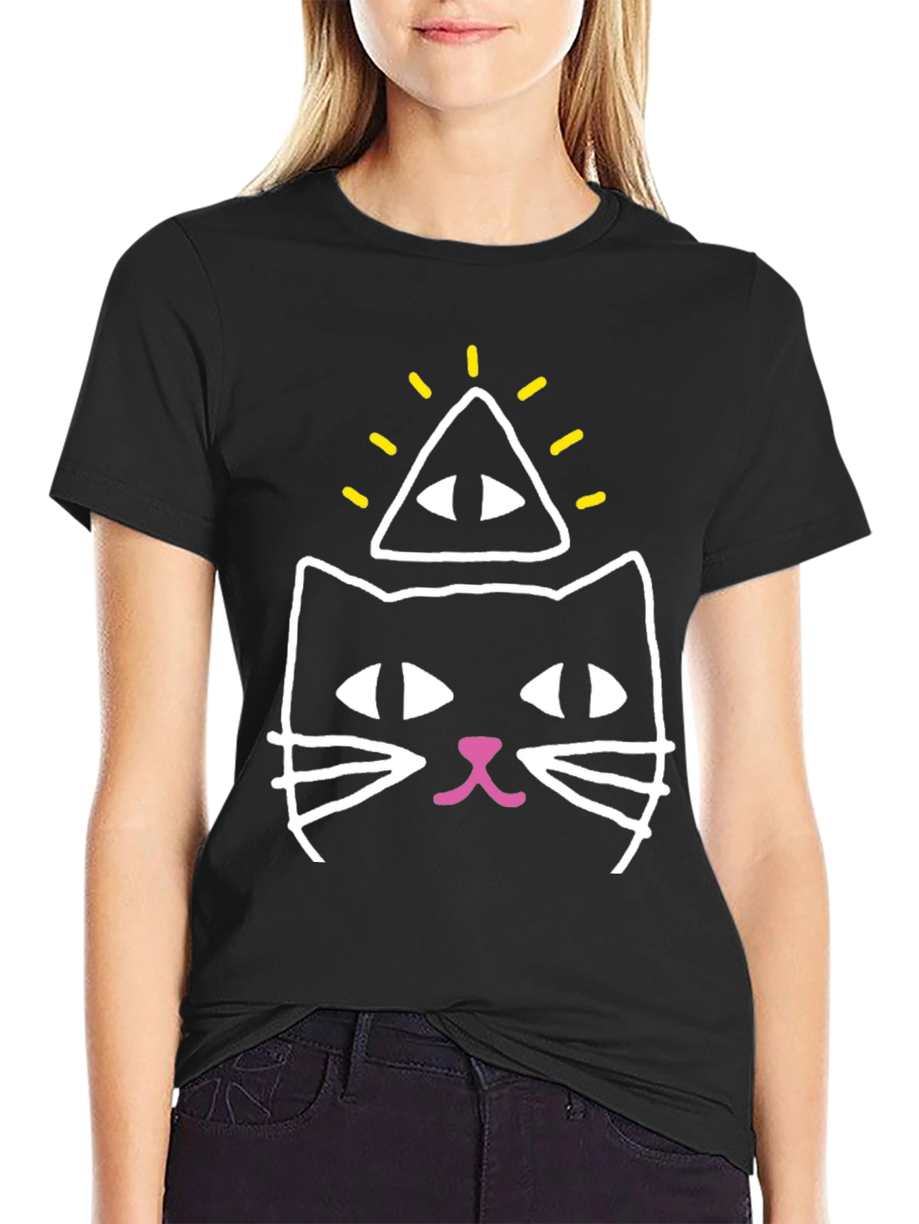 Black Illuminati Cat Graphic Tee - Black Cotton Blend view 2