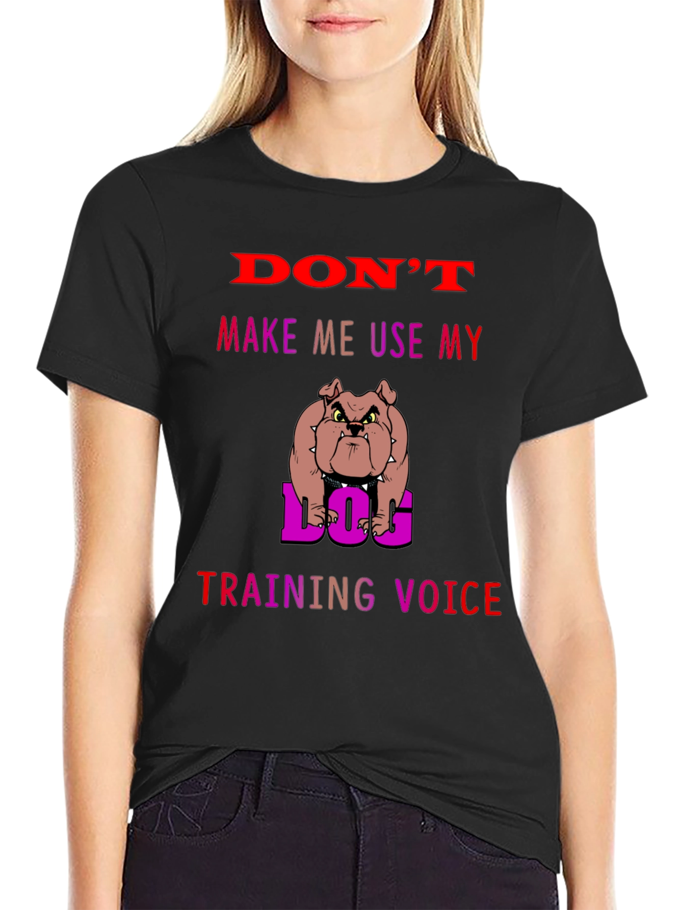 Black Dog Training Voice T-Shirt - Funny Bulldog Tee view 2