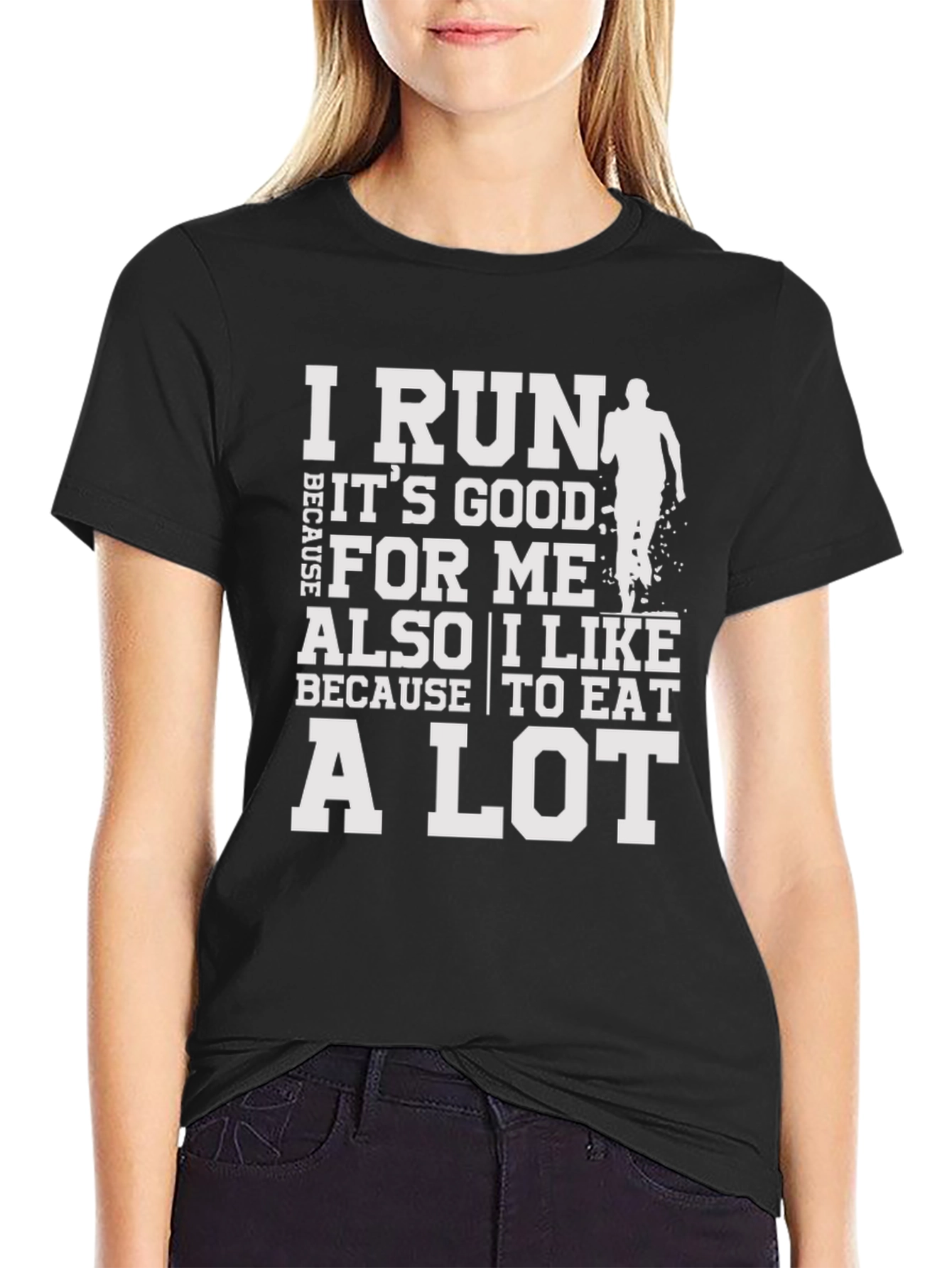 Black Funny Running T-Shirt - I Run Because I Like to Eat view 2