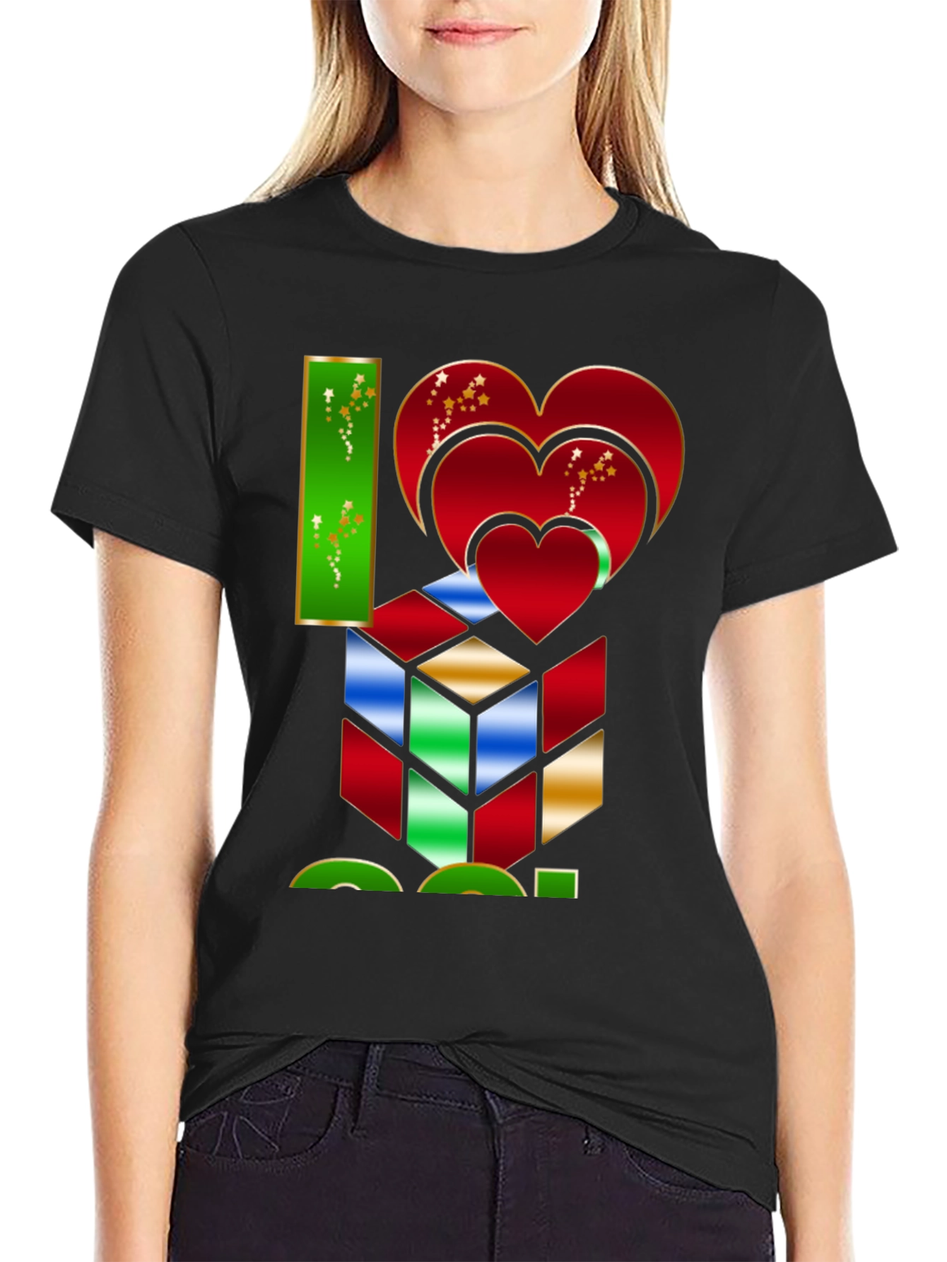 Black I Heart Cube Graphic Tee - Puzzle Lover's Shirt view 2