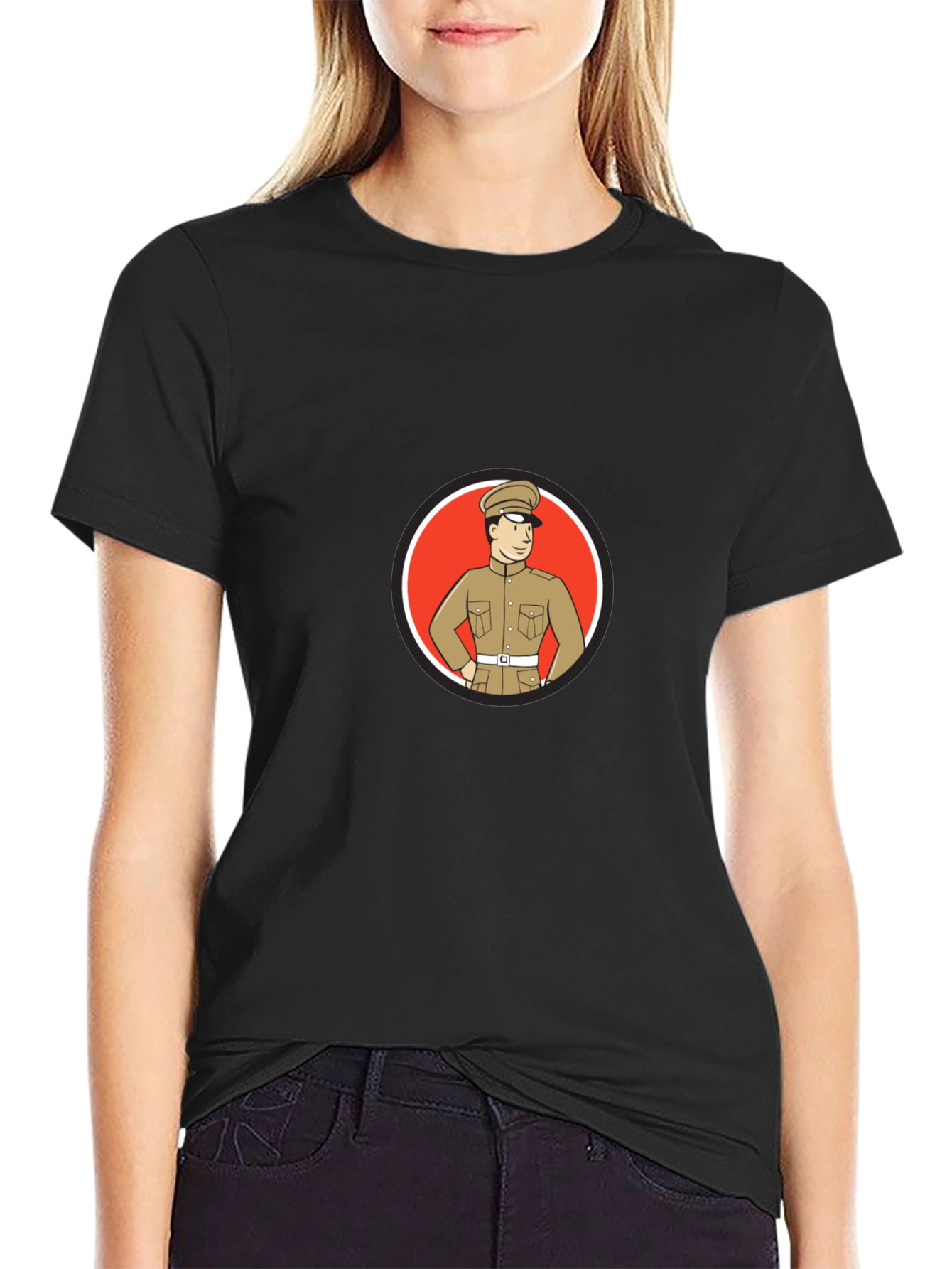 Black Retro Cartoon Soldier T-Shirt view 2
