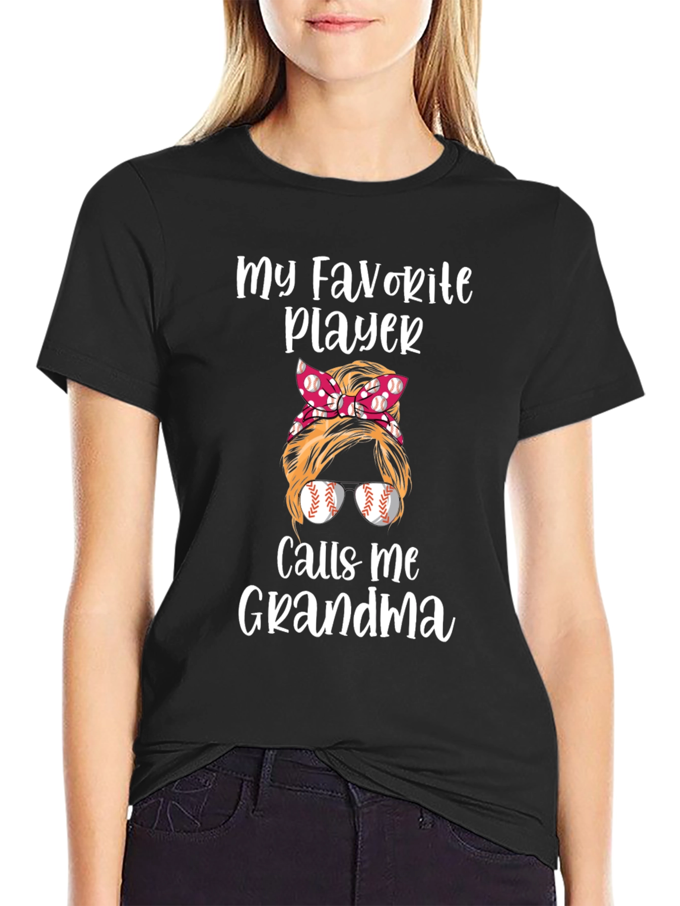Black My Favorite Player Calls Me Grandma T-Shirt view 2