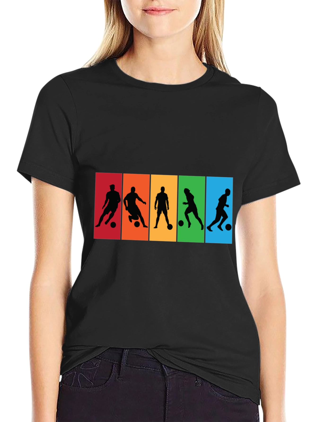 Black Soccer Player Silhouette Graphic T-Shirt view 2