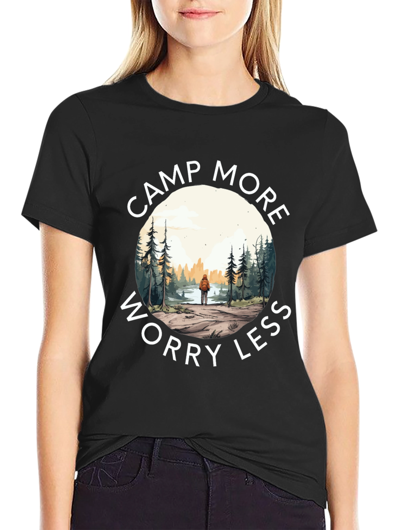 Black Camp More Worry Less Graphic T-Shirt view 2