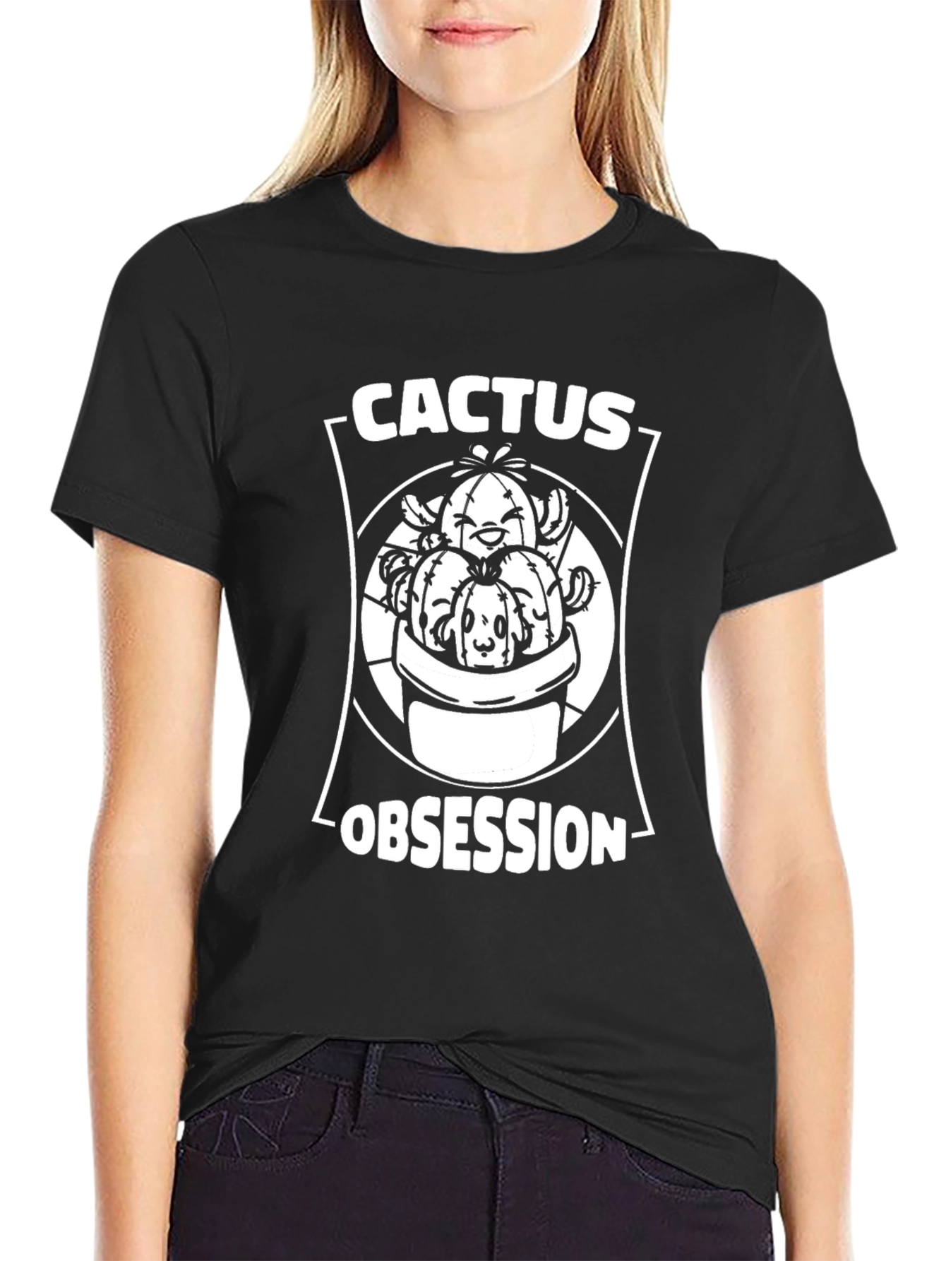 Black Cactus Obsession Graphic T-Shirt - Unique Plant Lover Tee view 2