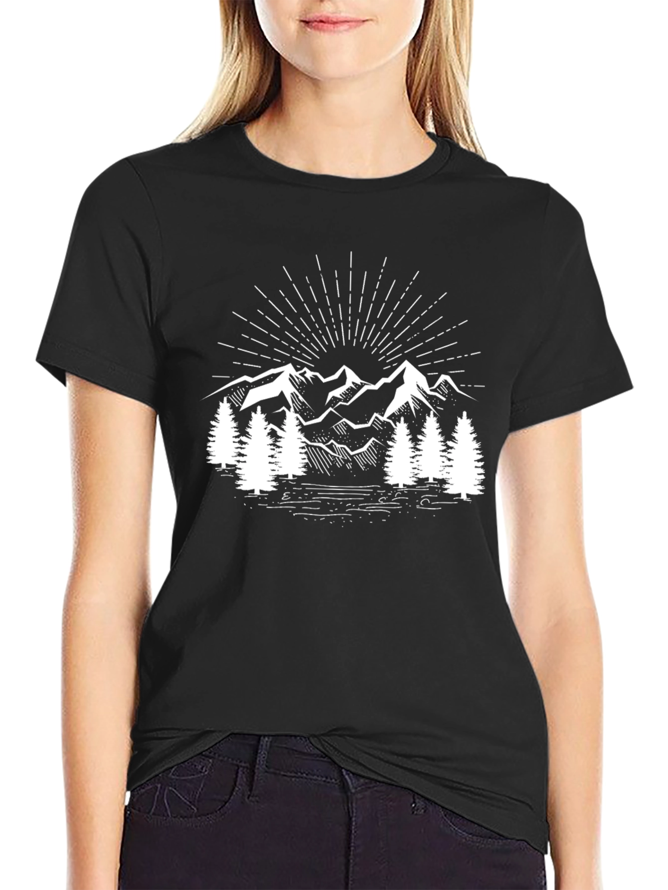 Black Mountain Scene Graphic Tee - Black Cotton Blend view 2
