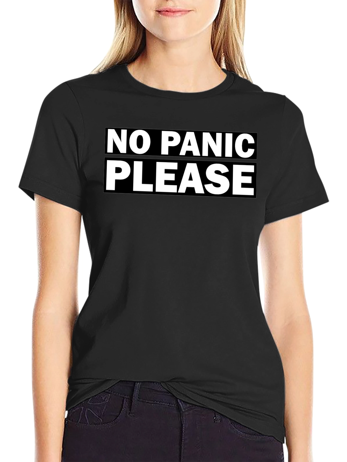 Black No Panic Please Graphic T-Shirt - Casual Cotton Tee view 2